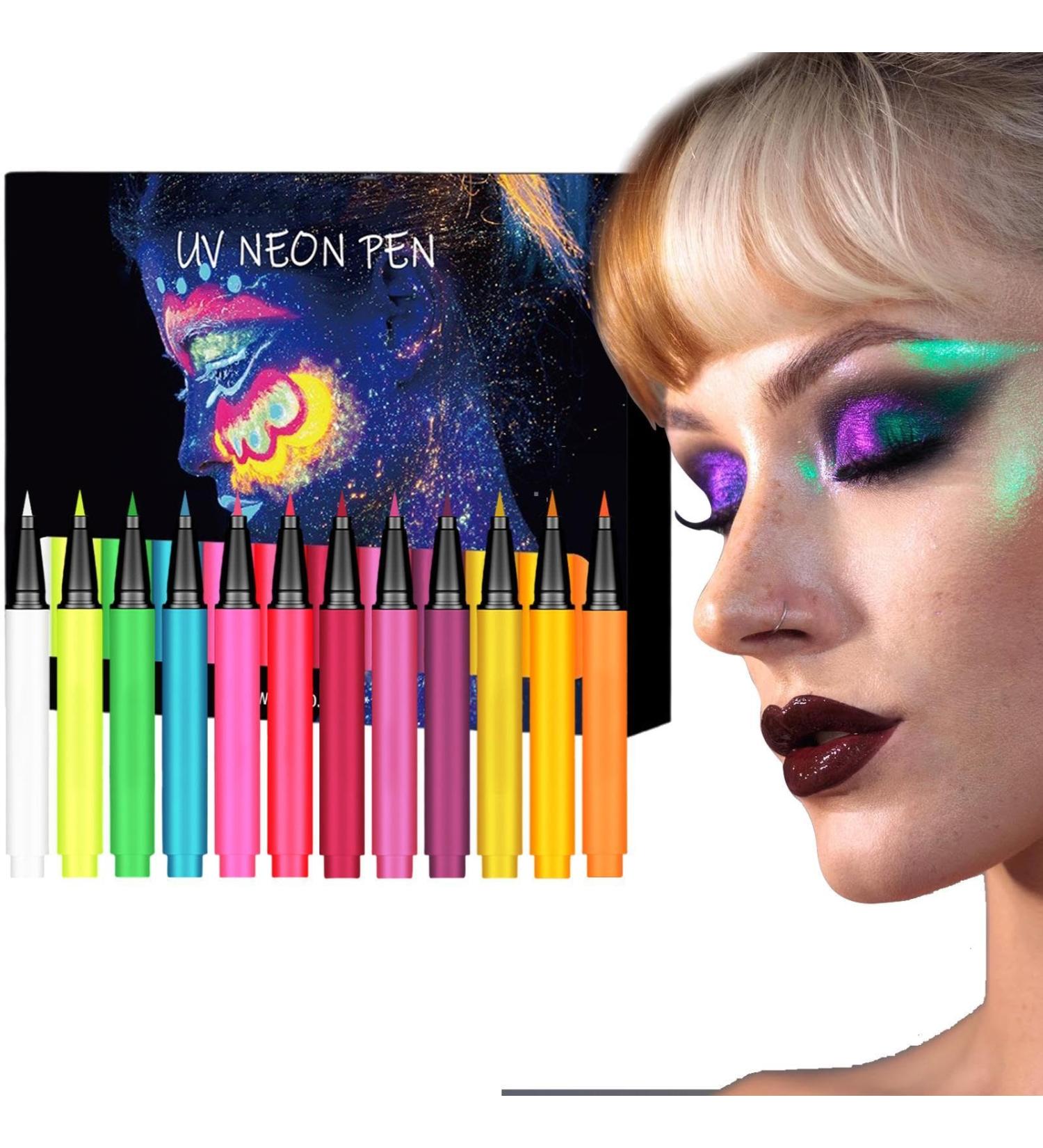 Glow In The Dark Eye Liner | 12 Colors High Pigmented Neon Graphic Liners | Waterproof Smudge-Proof Body Face Paint Makeup For Christmas - Buy Online on GoSupps.com