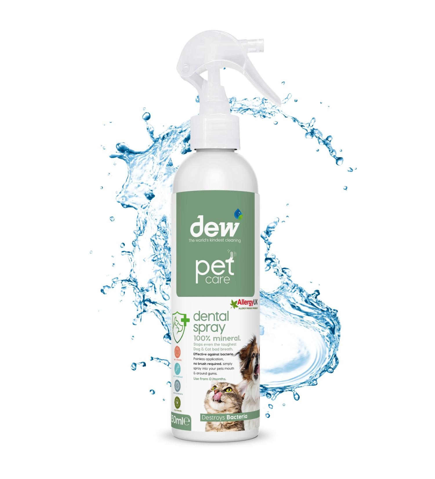 DEW Pet Dental Spray | 100% Natural Breath Freshener for Dogs & Cats | Hypochlorous Acid Formula | Removes Tartar & Plaque | 250ml - Buy Online on GoSupps.com