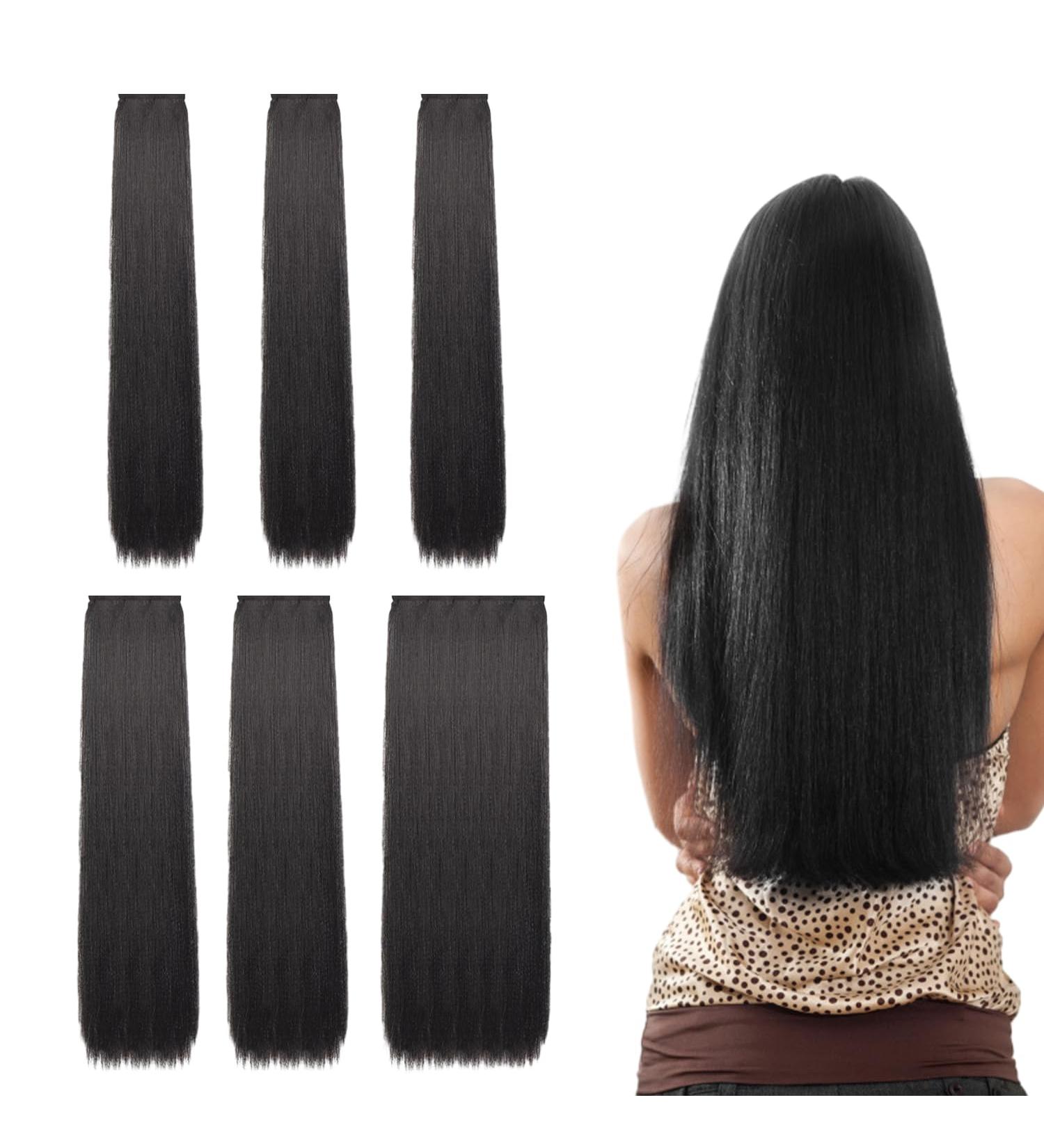 6 Piece Clip-In Hair Extensions Long Straight Clip-In Hair Extensions Black Hair Pieces Clip-In Wigs Hair Clip-In Hair Extensions Women's Wigs Synthetic Hair Black - Buy Online on GoSupps.com