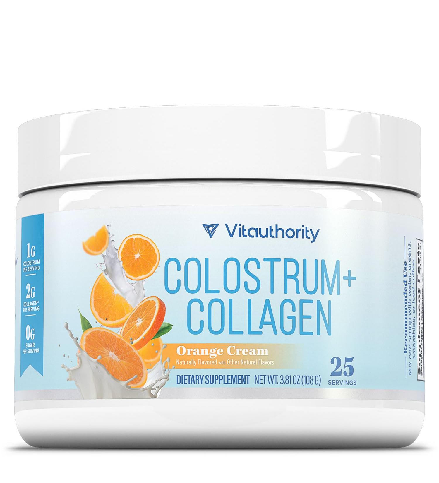 Colostrum Collagen Powder Hydrolyzed Peptide HydroPeach Gut Health Skin & Immune Support | 1g Bovine Colostrum 2g Collagen Peptides 20mg Peach Ceramides | Orange Cream Flavored 25 Servings No Sugar - Buy Online on GoSupps.com