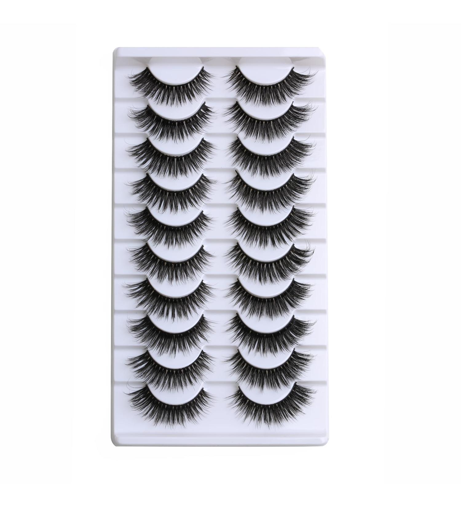 15mm Mink Cat Eye False Eyelashes - 8D Fluffy Wispy Faux Mink Strip Lashes | Natural Look 10 Pairs - Buy Online on GoSupps.com