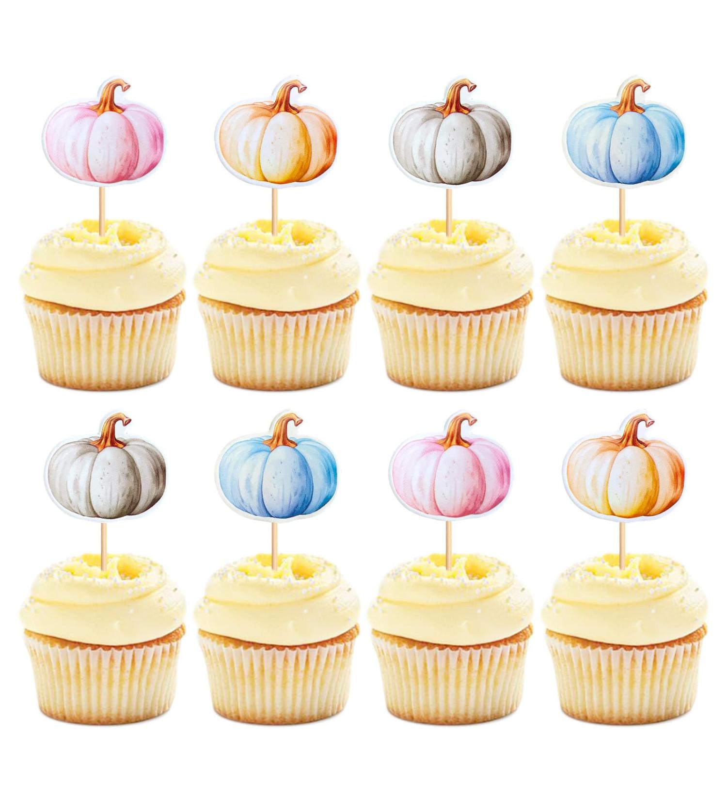 Keaziu 24 Pack Pumpkin Cupcake Toppers Girl Baby Shower Decorations Pumpkin Birthday Decorations Cupcake Picks Pumpkin Gender Reveal Cupcake Toppers Colorful - Buy Online on GoSupps.com