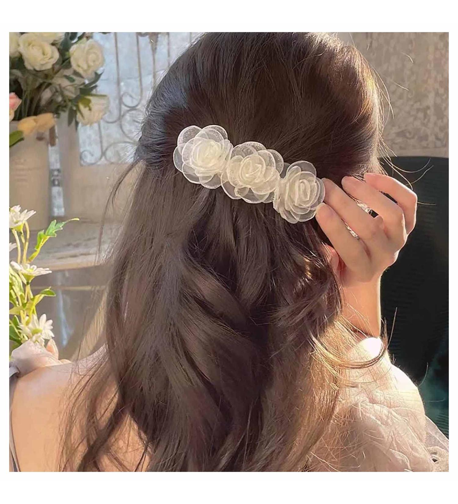 Inilbran Vintage Flower Hair Clips Rose Flower Hair Barrettes Lace Tulle Flower Hairclips Flower Wedding Hair Clips Decorative Hair Accessories for Women and Girls Headdress Champagne - Buy Online on GoSupps.com