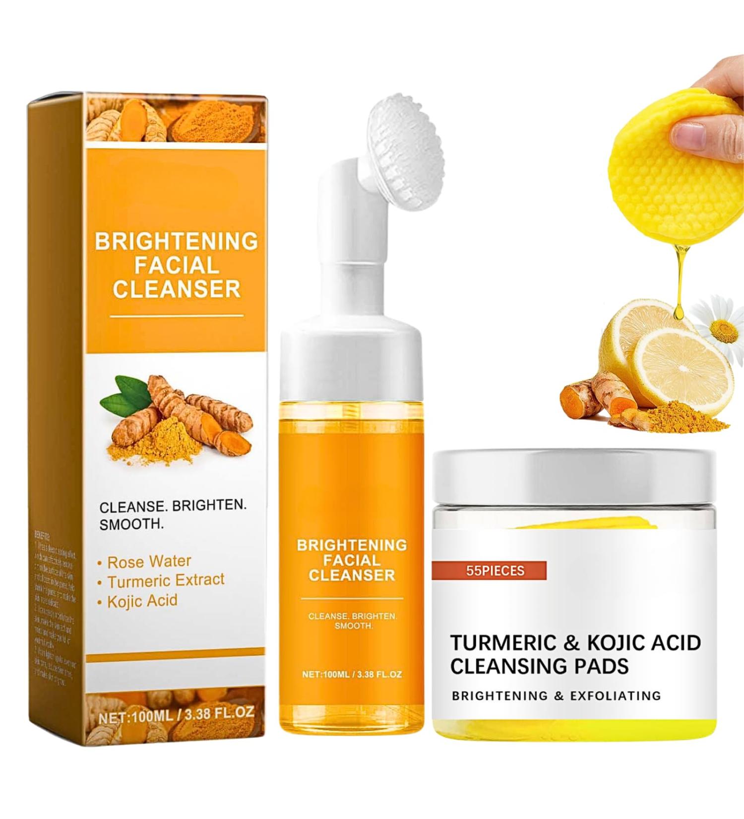 Turmeric Facial Cleanser Set Kojic Acid & Turmeric Face Wash Foaming Cleanser + Turmeric Kojic Acid Cleansing Pads Turmeric and Kojic Acid Cleansing Pads + Foaming Face Wash Acne Dark Spots - Buy Online on GoSupps.com
