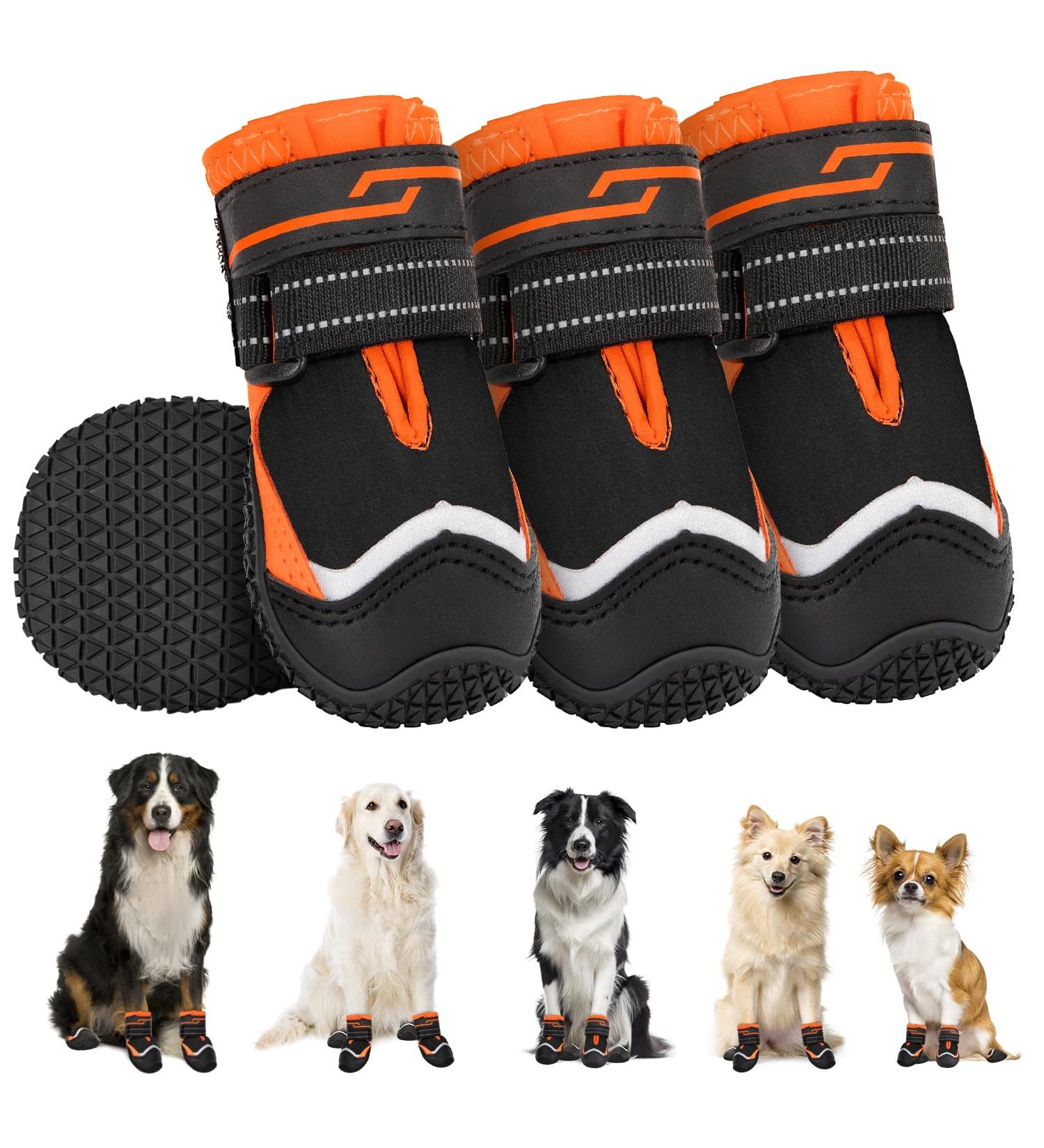 Slowton Waterproof Dog Shoes - Non-Slip Paw Protection for Small & Medium Dogs | 4 Pack Reflective Velcro Fastener Boots - Winter Size 2 (4.5 cm Width) - S-Orange - Buy Online on GoSupps.com