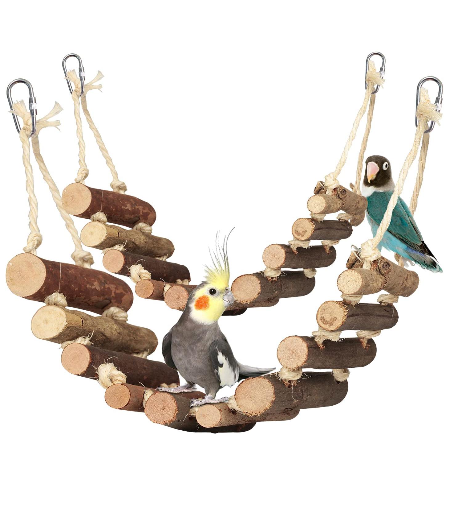 Cedar Alpha 2-Pack Wooden Rope Ladder Bird Toy - Natural Swing and Chewing Toys for Pet Bird Cage - Rodents Accessory - Buy Online on GoSupps.com
