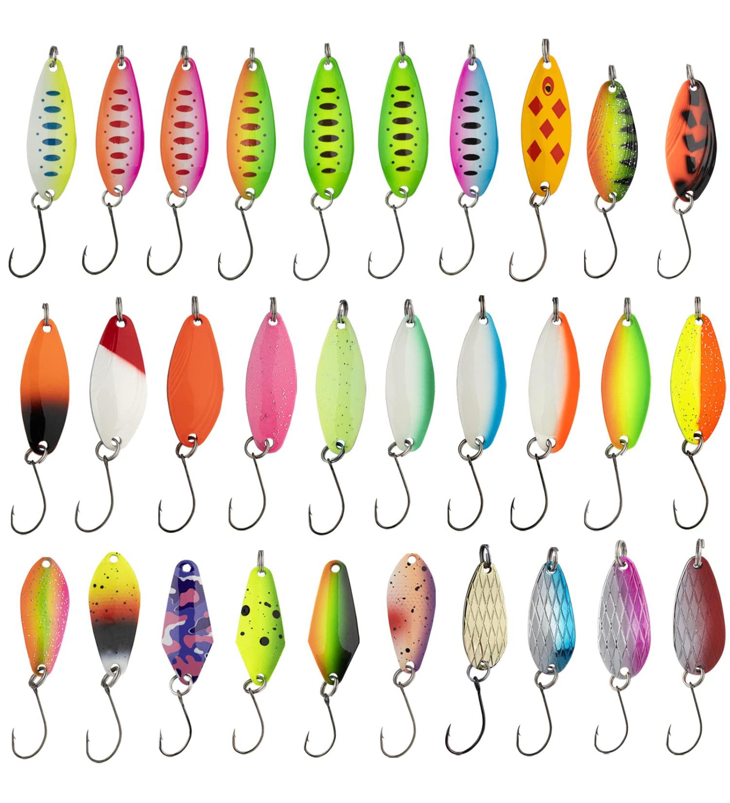 Qualy 30Pcs Fishing Spoon Lure Spinnerbait Bass Walleye Trout Salmon Metal Baits Kit - Single Hook Included - Buy Online on GoSupps.com