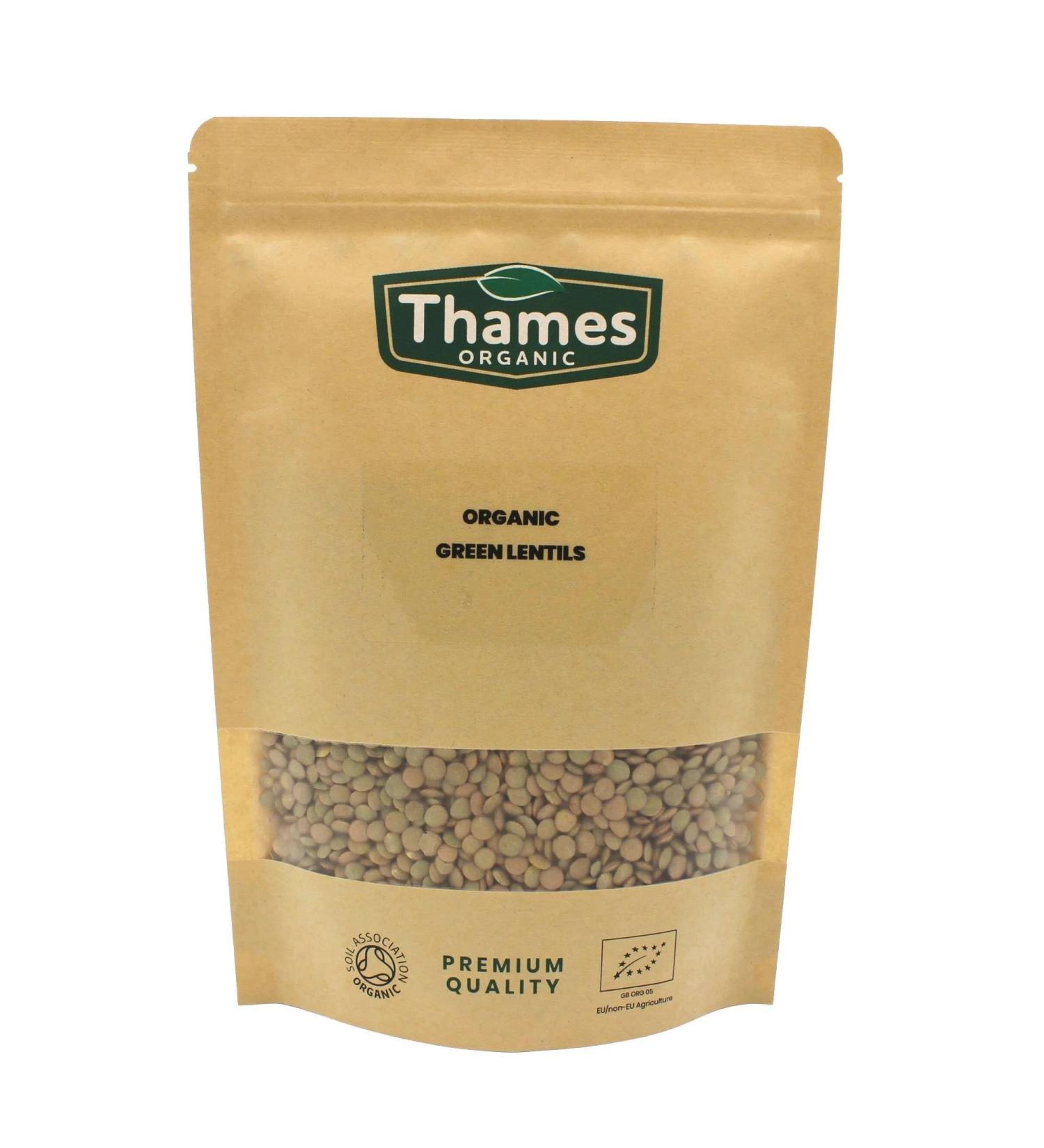 Thames Organic 1kg Green Lentils: Raw Vegan High Fibre & Protein - Certified Organic GMO-Free - Ideal for Meal Prep - Buy Online on GoSupps.com
