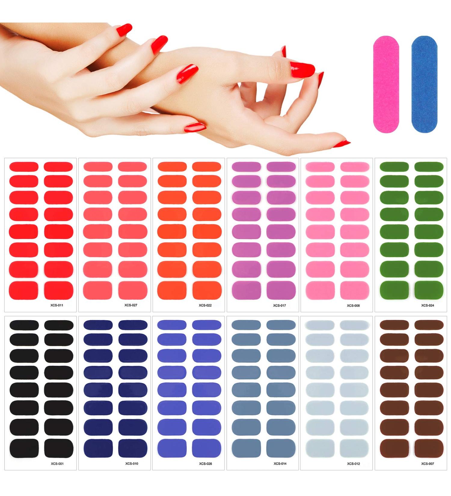 MWOOT 12 Sheets Solid Color Full Wraps Nail Stickers with Nail File - Self-Adhesive Nail Art Decals for Women - Manicure Kits for DIY Nail Decoration - Buy Online on GoSupps.com