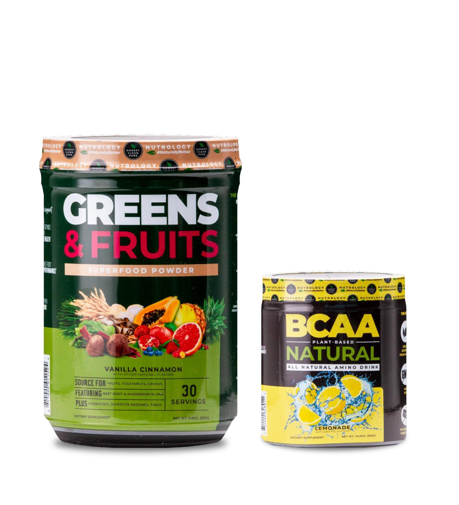Nutrology Greens & Fruits Powder-Naturally Sourced Superfood Vanilla Cinnamon (30 Servings) BCAA Natural Plant Based BCAA Powder Lemonade Flavor (30 Servings) - Buy Online on GoSupps.com