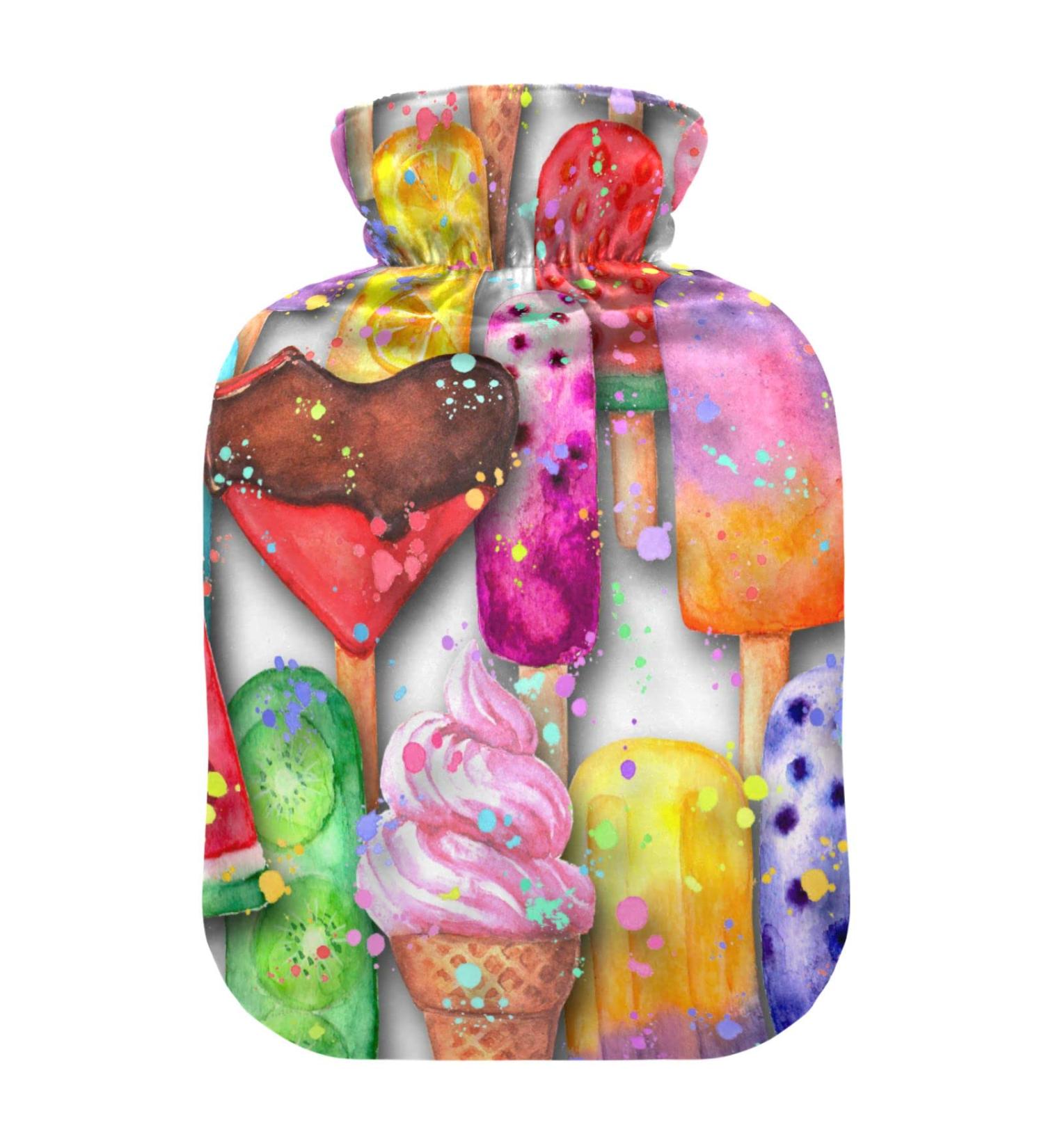Shop Multicolored 2L Heat Bottle with Cover - Ideal for Pain Relief & Heat Therapy | Stylish Watercolor Ice Cream Design - Buy Online on GoSupps.com
