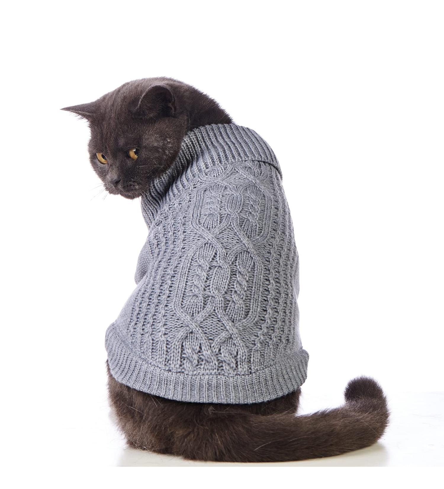 Jnancun Cat Turtleneck Sweater | Sleeveless Knitted Winter Clothes for Cats & Small Dogs - Medium Grey - Buy Online on GoSupps.com