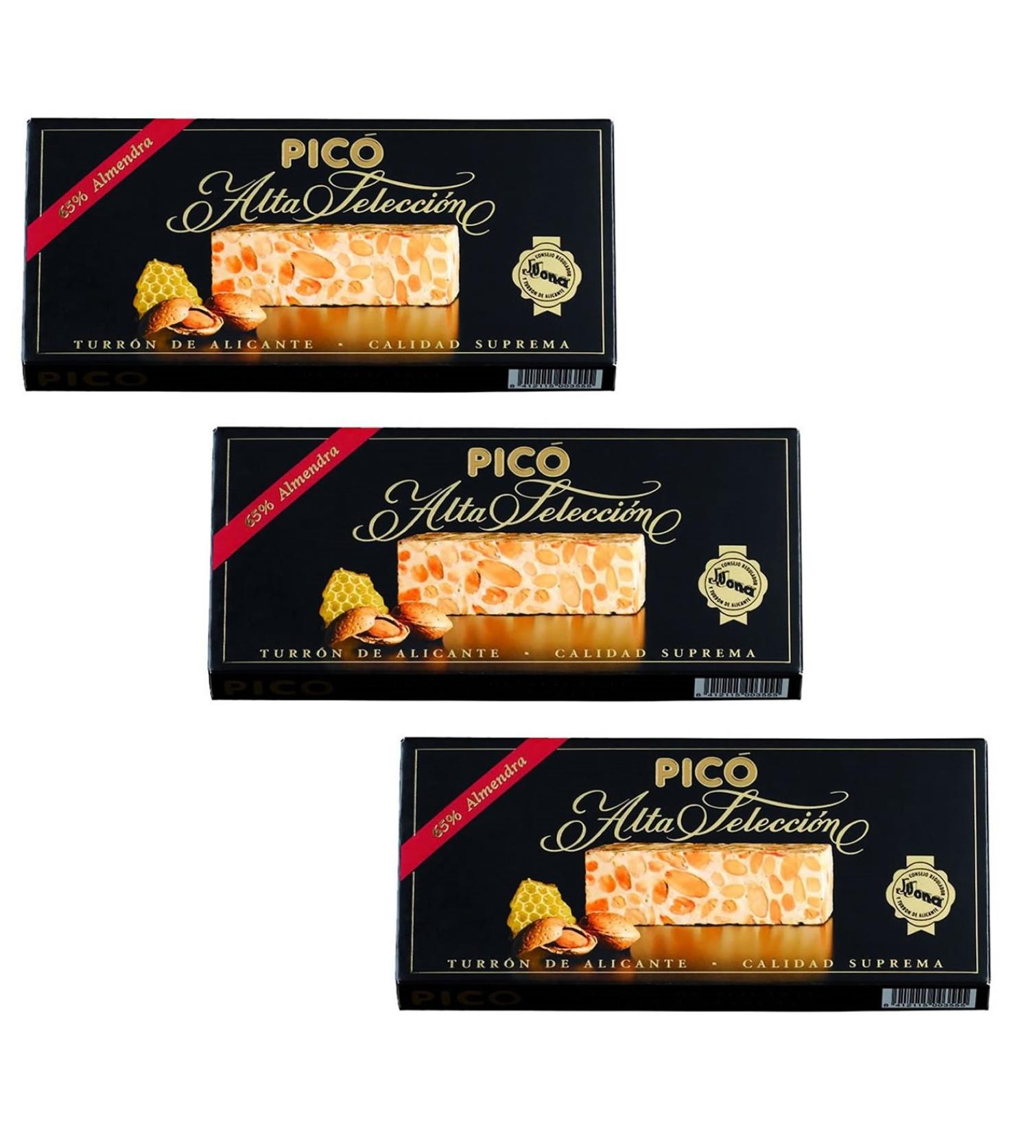 Picó - Pack includes 3 Alicante Turron - Hard Nougat black box - Supreme quality 200g