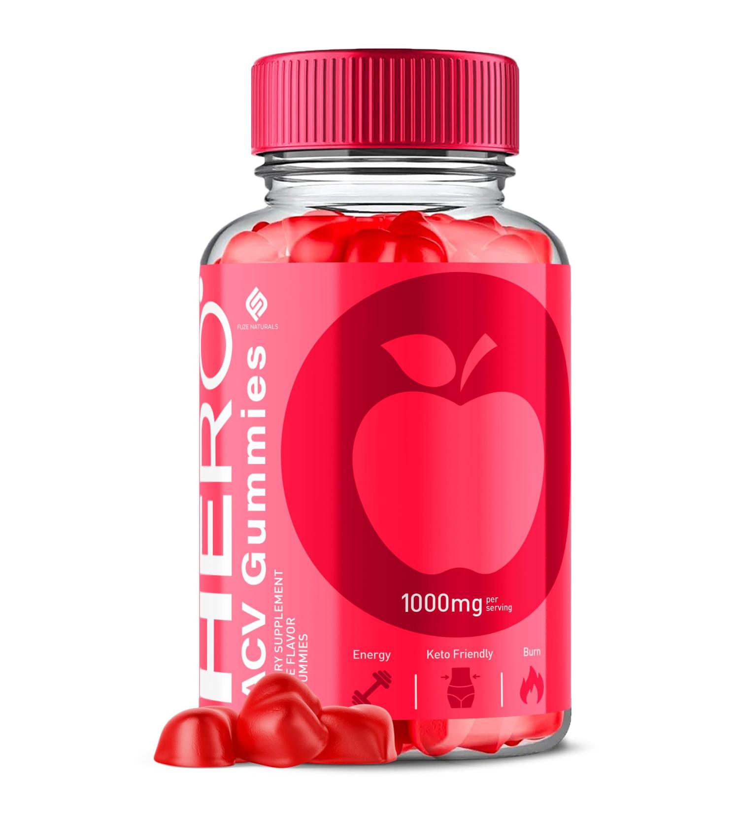 Hero Keto ACV Gummies 1000MG - Advanced Formula with Apple Cider Vinegar Folic Acid Vitamin B12 & B6 | 60 Vegan Gummies for Weight Loss & Wellness - Buy Online on GoSupps.com