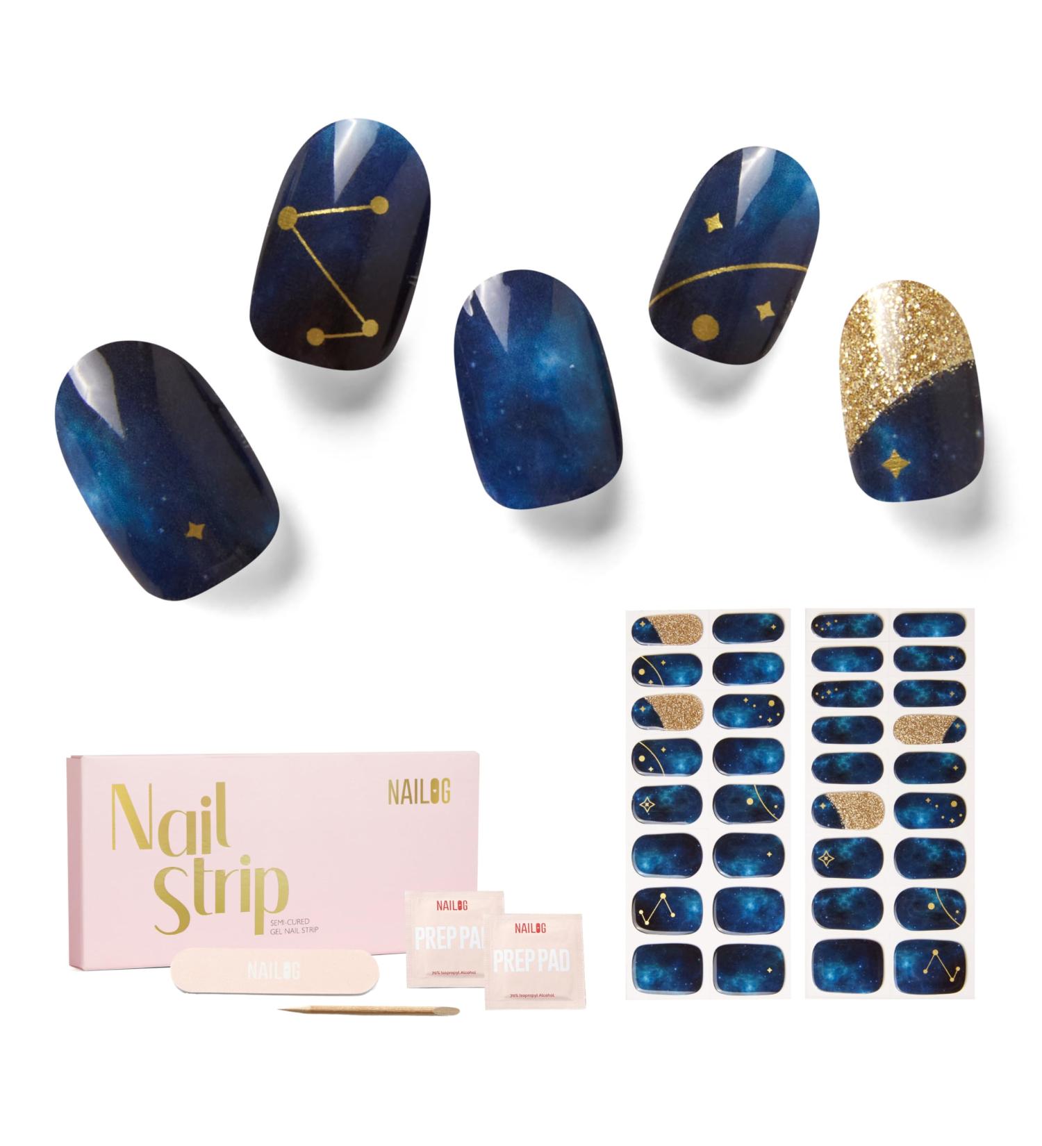 NAILOG Semi Cured Gel Nail Strips 34 pcs Salon-Quality Gel Nail Stickers Long Lasting Nail Wraps for Women with Soft Gel Finish Zodiac - Buy Online on GoSupps.com