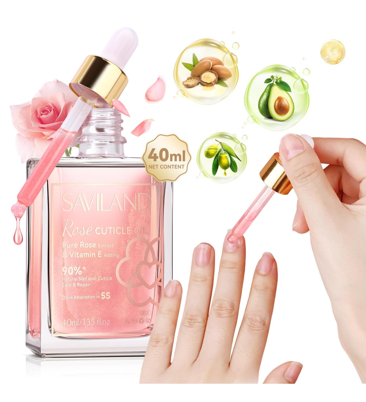 Saviland Rose Cuticle Oil 40ml - Moisturizing Nail Care with Vitamins E, Vegetable Oils, and Rose Extract - Prevents Cracking and Hydrates Cuticles - Pack of 1 - Buy Online on GoSupps.com