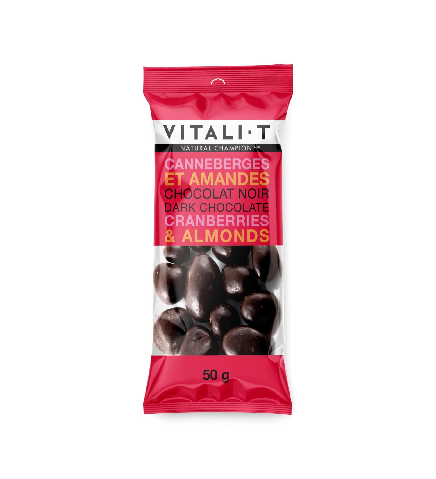 Vitali-T Collation| Snack| Dark Chocolate Cranberries & Almonds | m langes de noix canneberges et amandes chocolat| Bo te de 15 x 50 g | Collation nutritive et nergisante | Ingr dients de qualit sup rieure enti rement naturels et sain. - Buy Online on GoSupps.com