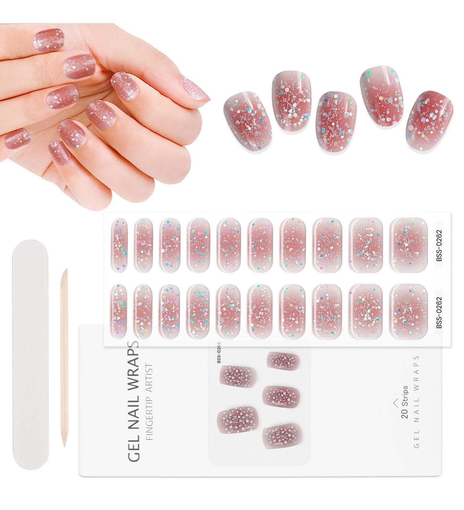 EBANKU 20pcs Nail Wraps Self Adhesive Gel Nail Stickers Nail Gel Polish Strips Full Wraps Nail Polish Stickers Cured Gel Nail Strips with Nail File and Stick (Pixie Dust) - Buy Online on GoSupps.com