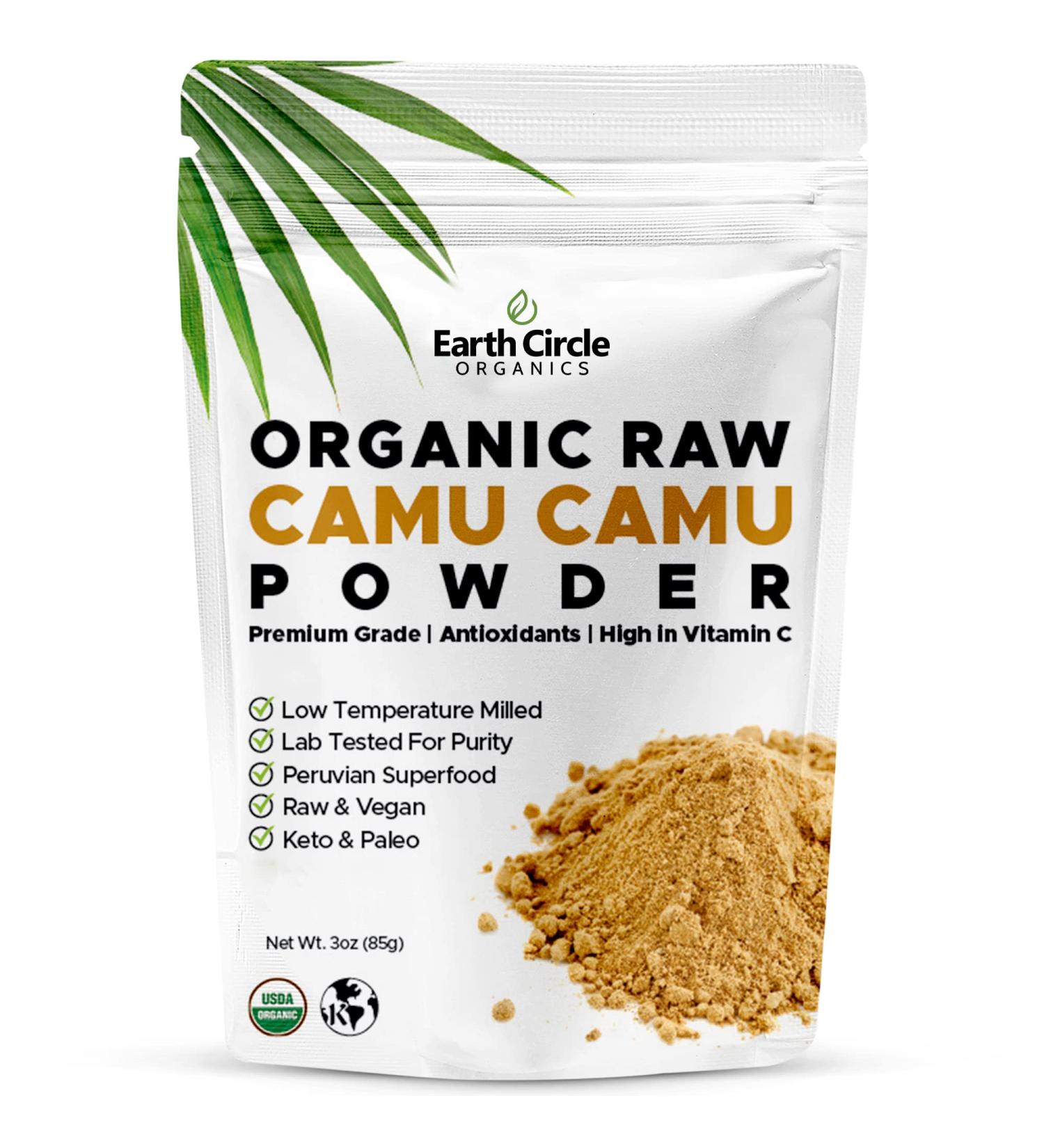 Earth Circle Organics Camu Camu Powder Organic Raw Berry Powder with Natural Vitamin C & Antioxidants Vegan Kosher Non-GMO Superfood for Immunity & Energy 3oz (Pack of 1) 3 Ounce (Pack of 1) - Buy Online on GoSupps.com