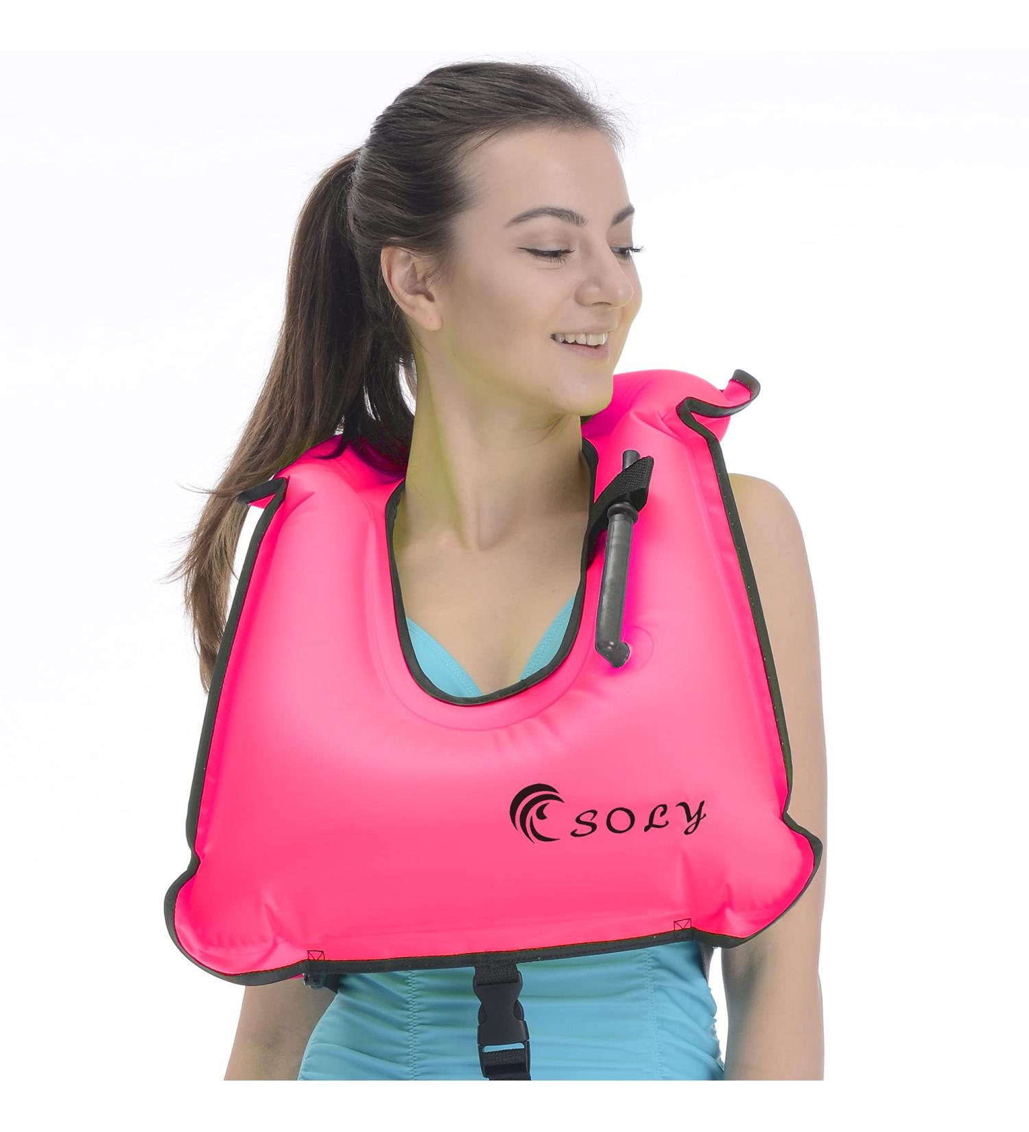 SOLY Inflatable Snorkel Vest Adult | Adjustable Light Snorkeling Jacket for Diving & Water Sports Safety - Pink Kid Size - Buy Online on GoSupps.com