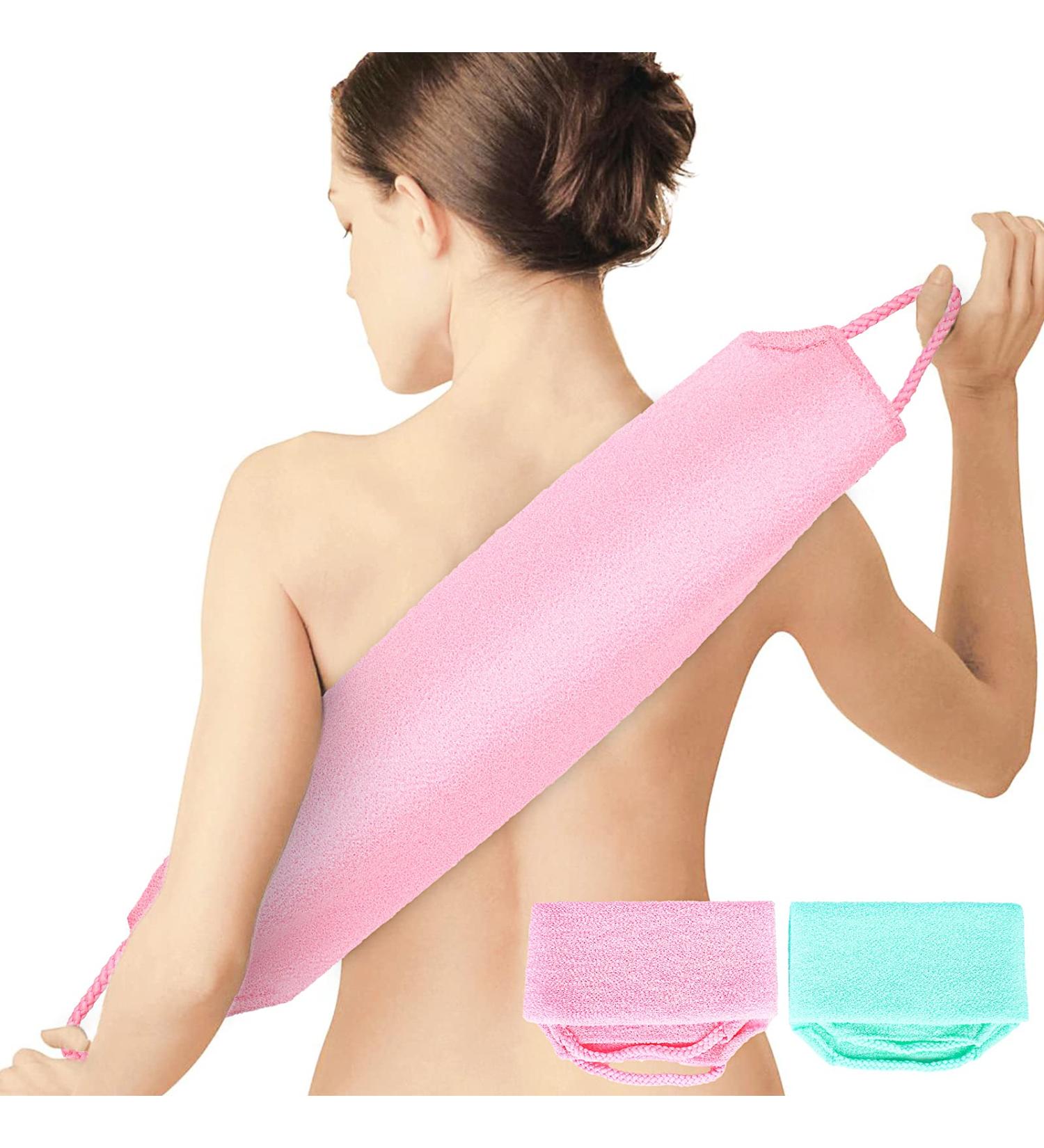 WOVTE 2 Pack Stretchable Nylon Back Scrubber for Shower - Exfoliating Body Washcloth Towel for Deep Cleansing and Skin Massage - Men and Women - Buy Online on GoSupps.com