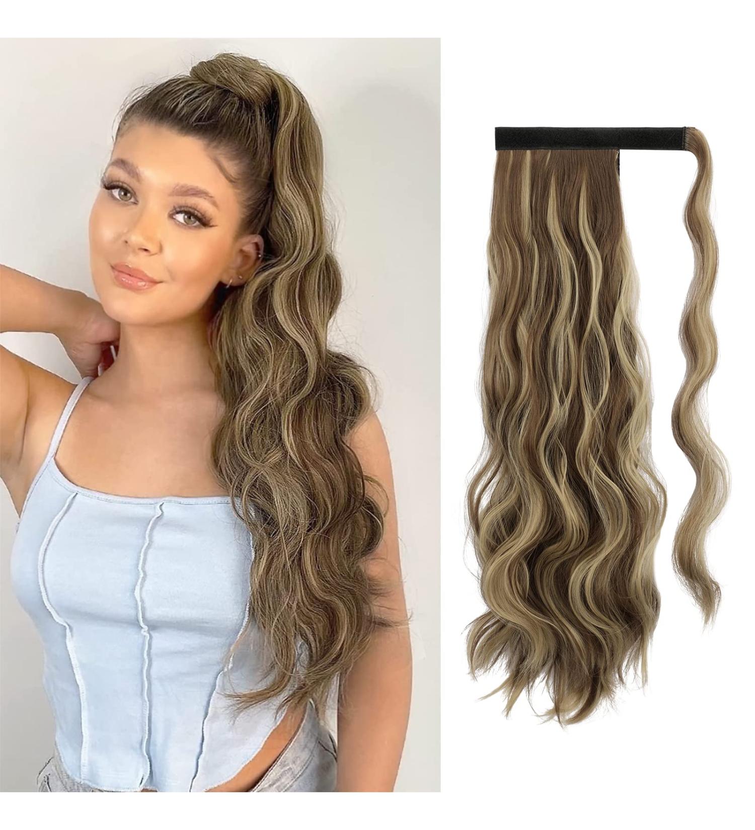 FESHFEN Long Wavy Ponytail Extension 60cm Light Brown Natural Blonde Blend - Clip in Synthetic Hairpiece for Women (Pack of 1) - Buy Online on GoSupps.com