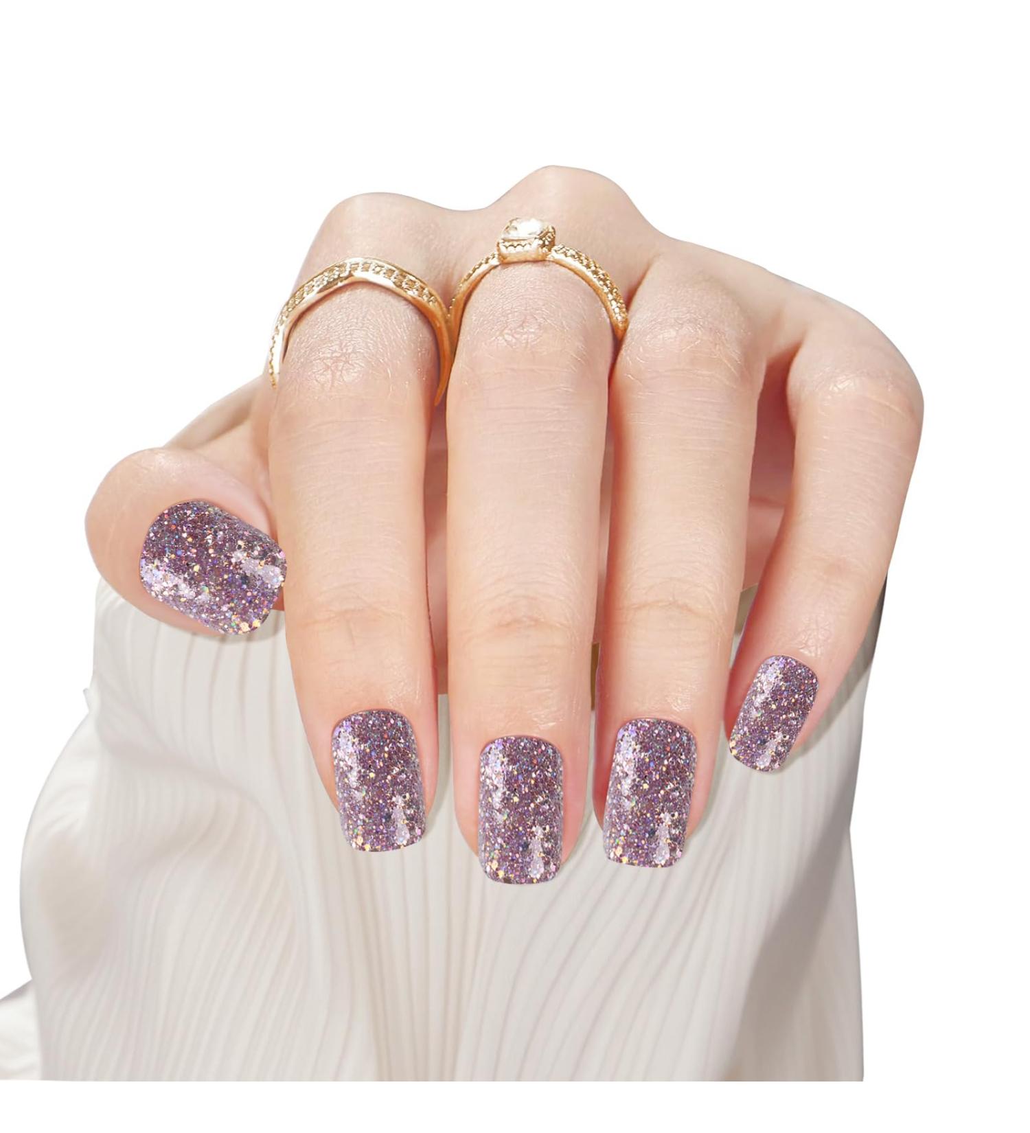 Buy Glitter Purple Pink Press On Fake Nails - 24Pcs Short Square Glue On Acrylic Manicure Kit for Women & Girls | DIY Nail Art - Buy Online on GoSupps.com