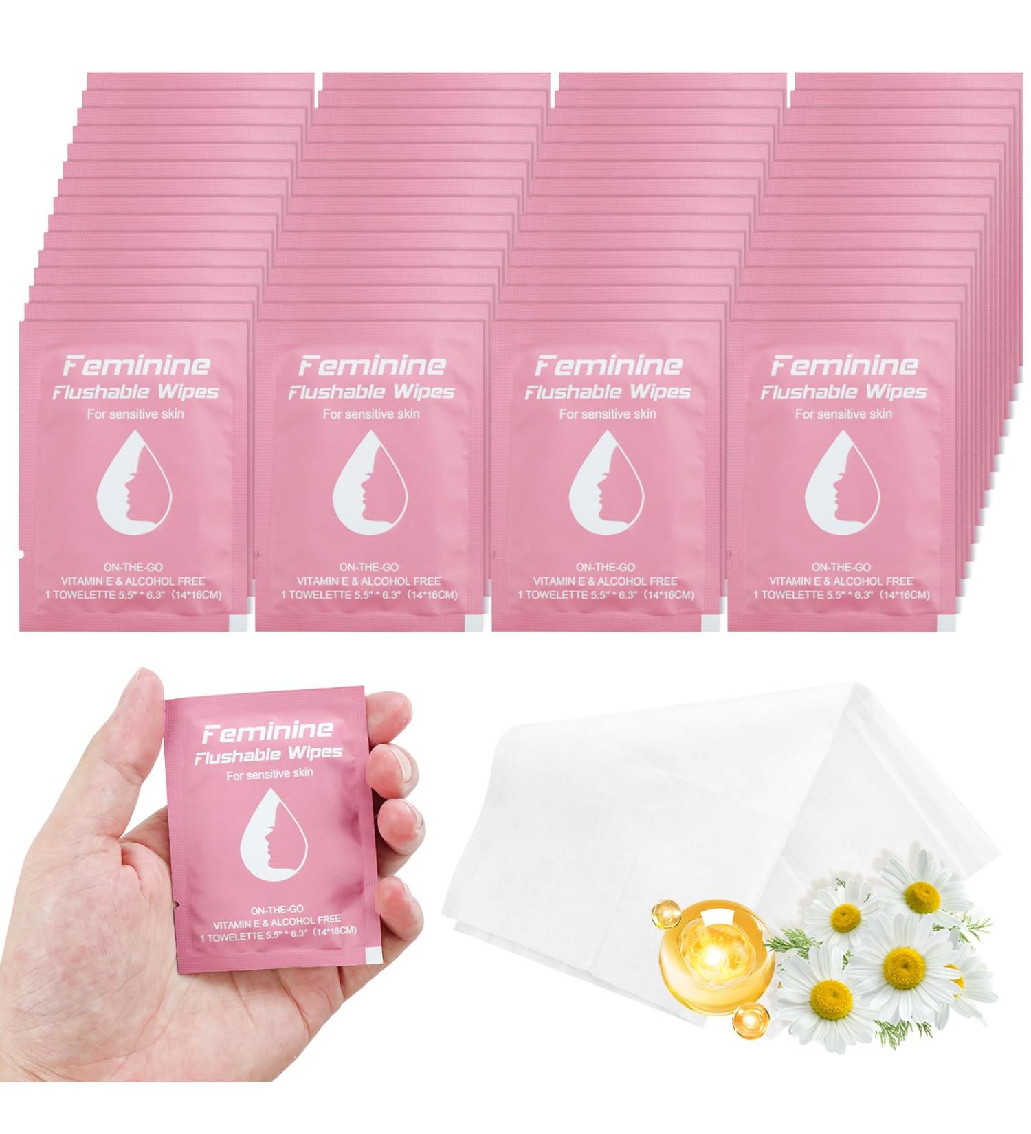 Feminine Wipes Individually Wrapped - Flushable Travel Size Wet Wipes for Women | 50 Count Pack | Ideal for Travel & Care - Buy Online on GoSupps.com