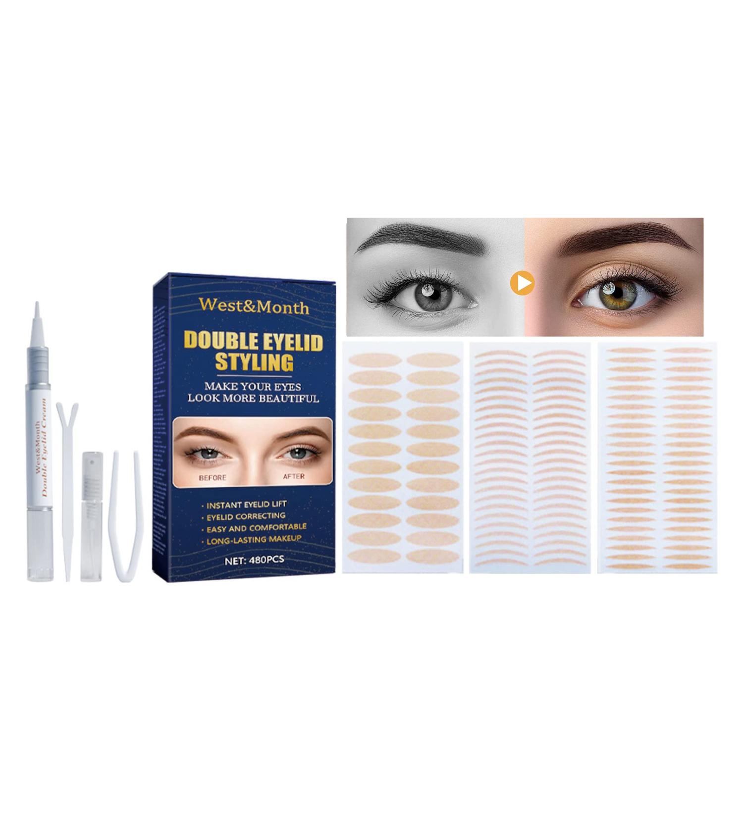 Lace double eyelid sticker with waterproof invisible double eyelid pull strip sticker with fork rod and tweezers suitable for wearing hats sagging uneven and single eyelids - Buy Online on GoSupps.com
