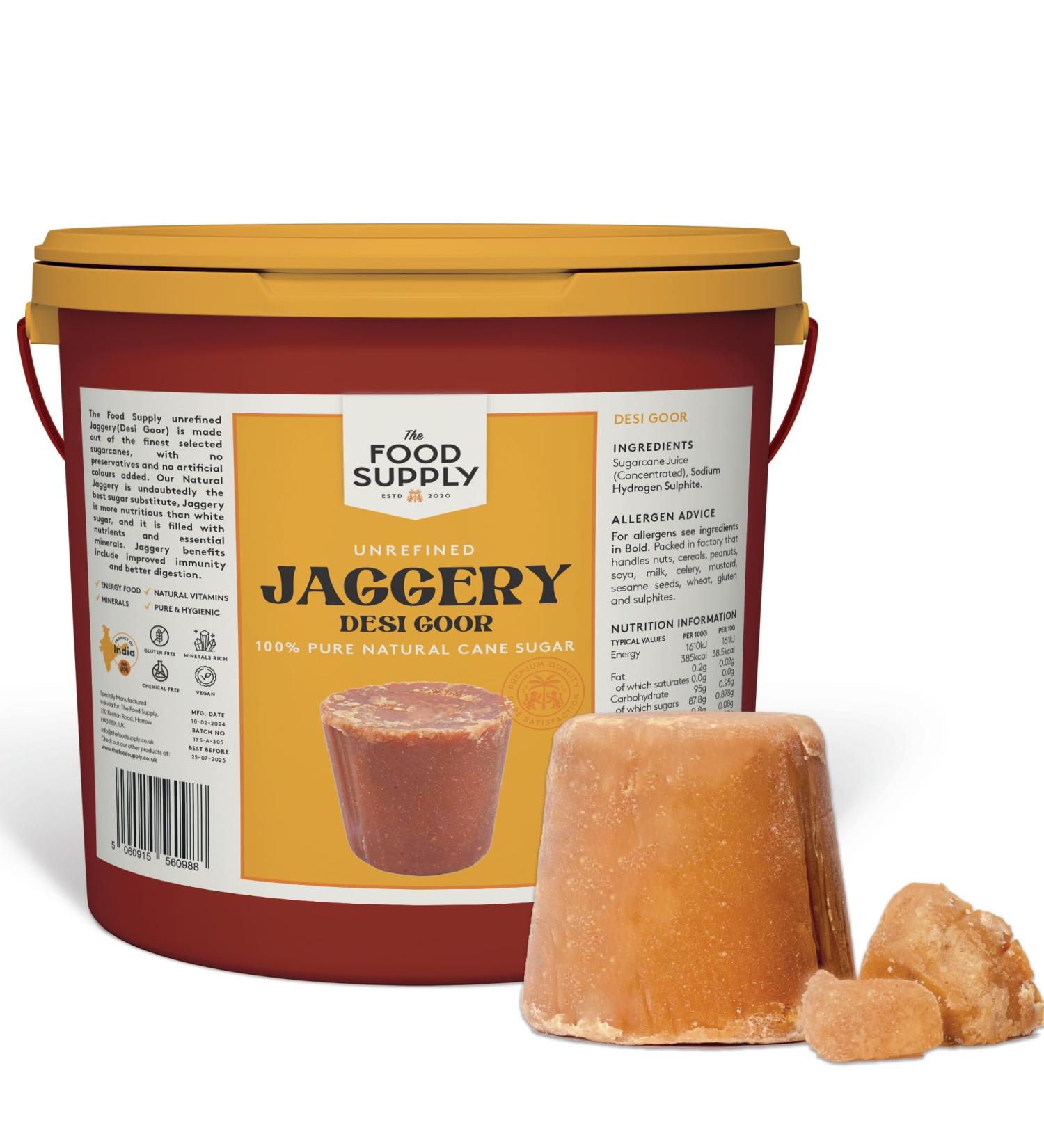 Jaggery Goor (Cane Sugar) 10kg - Natural Sweetner Sugar Alternative - Great Natural Replacement for White Sugar - Unrefiened - Buy Online on GoSupps.com