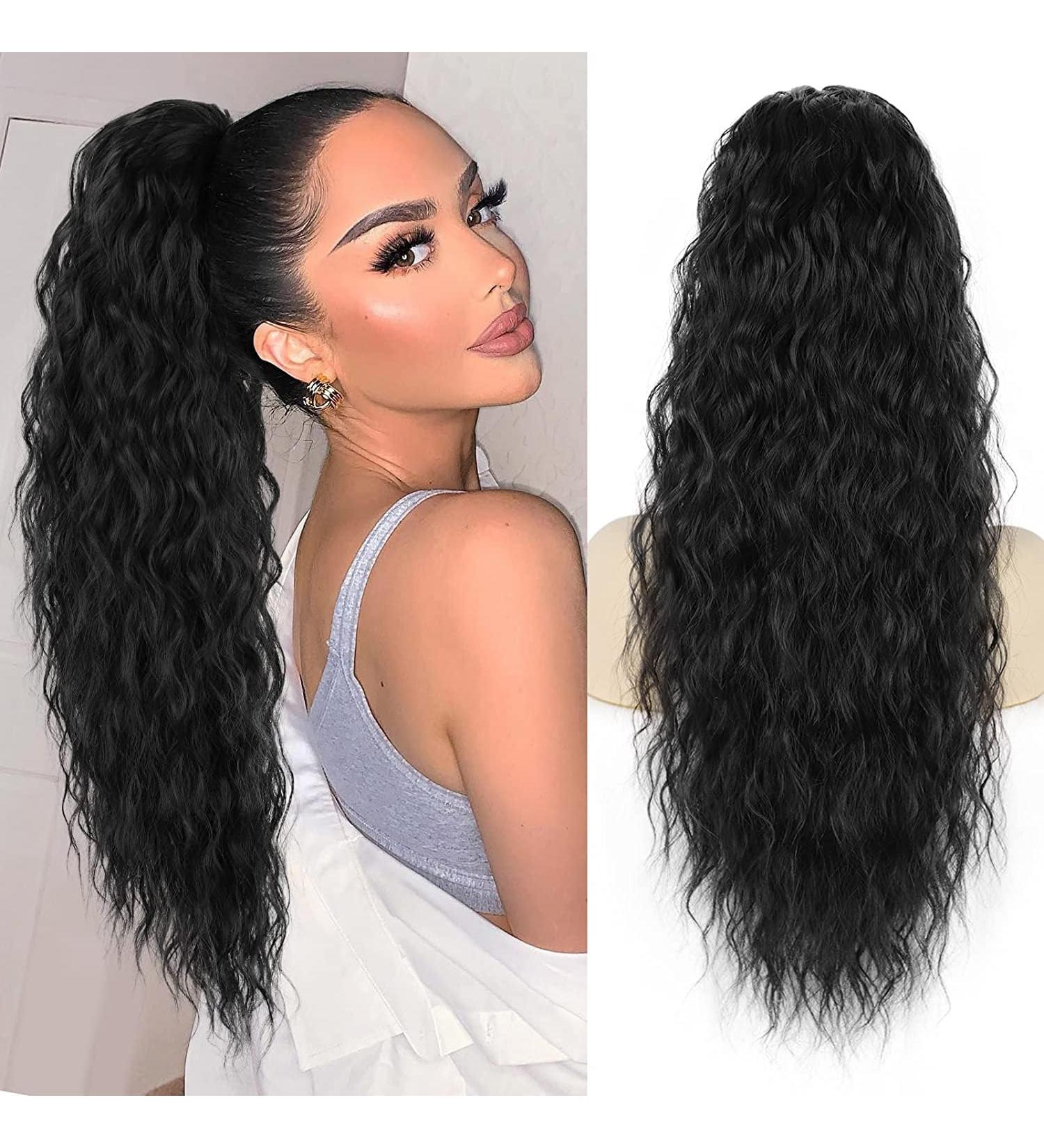 Porsmeer 76cm Wavy Curly Black Ponytail Hair Extension - Clip-In Afro Braid for Women | Natural Look & Easy to Use - Buy Online on GoSupps.com