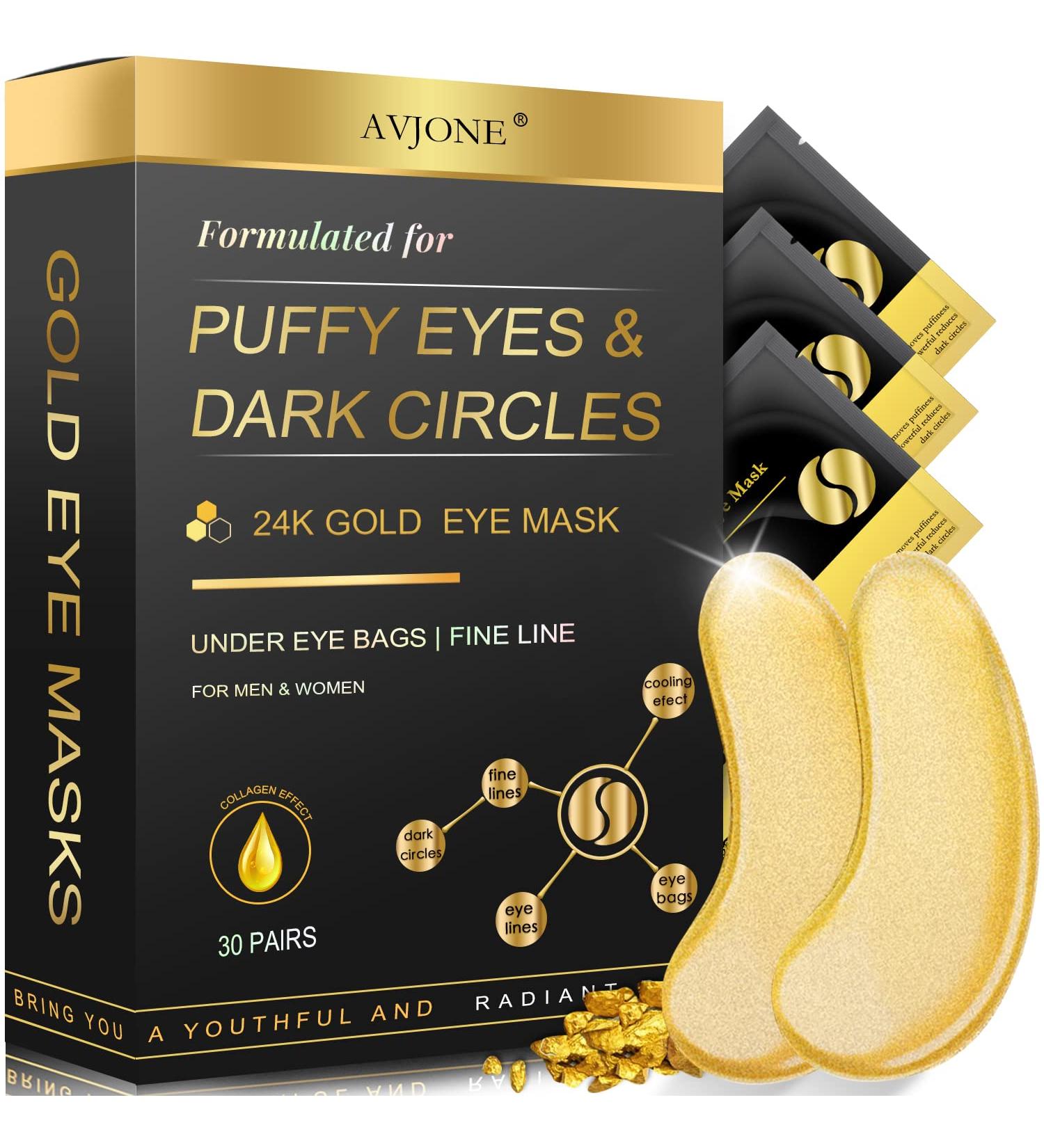 AVJONE 24K Gold Eye Mask - Reduce Puffy Eyes, Dark Circles, and Wrinkles with 30 Pairs for Revitalized Skin - Buy Online on GoSupps.com