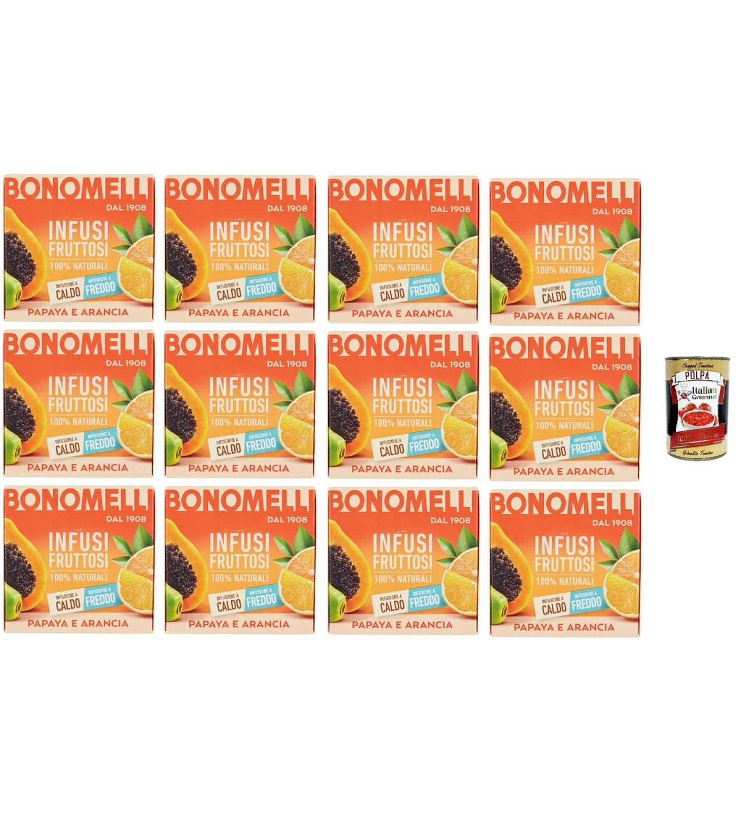 Italian Gourmet E.R. Bonomelli 100% Natural Fruit Infusion Papaya and Orange (Pack of 12) + Italian Gourmet Polpa 400g