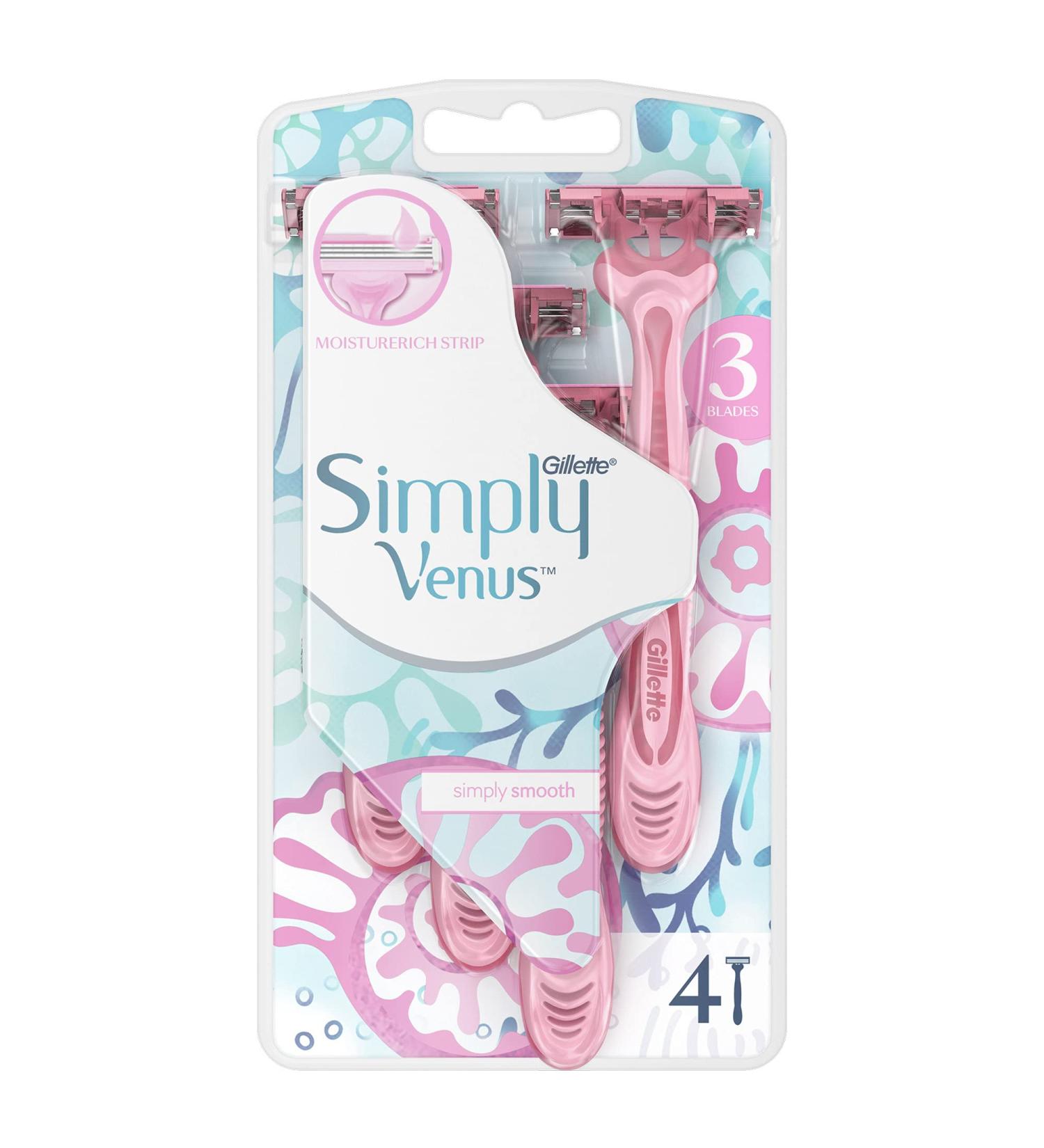 Simply Venus 3 Blade Disposable Razors with Moisture Rich Strip 4 Count (1 Pack) - Buy Online on GoSupps.com