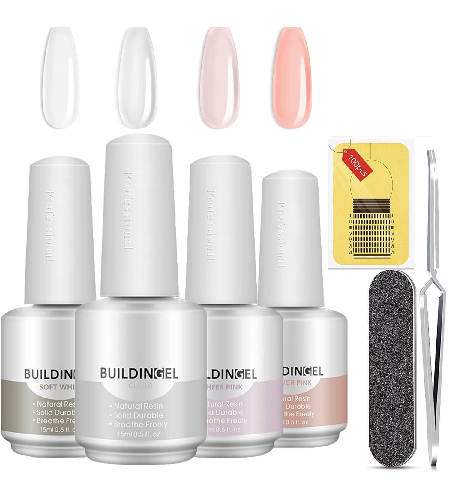 Teerova 5-in-1 Builder Gel Set - 4 Colors 15ml Structure Gel 100 Nail Shapes & File for Perfect Nail Art - International Shipping Available - Buy Online on GoSupps.com