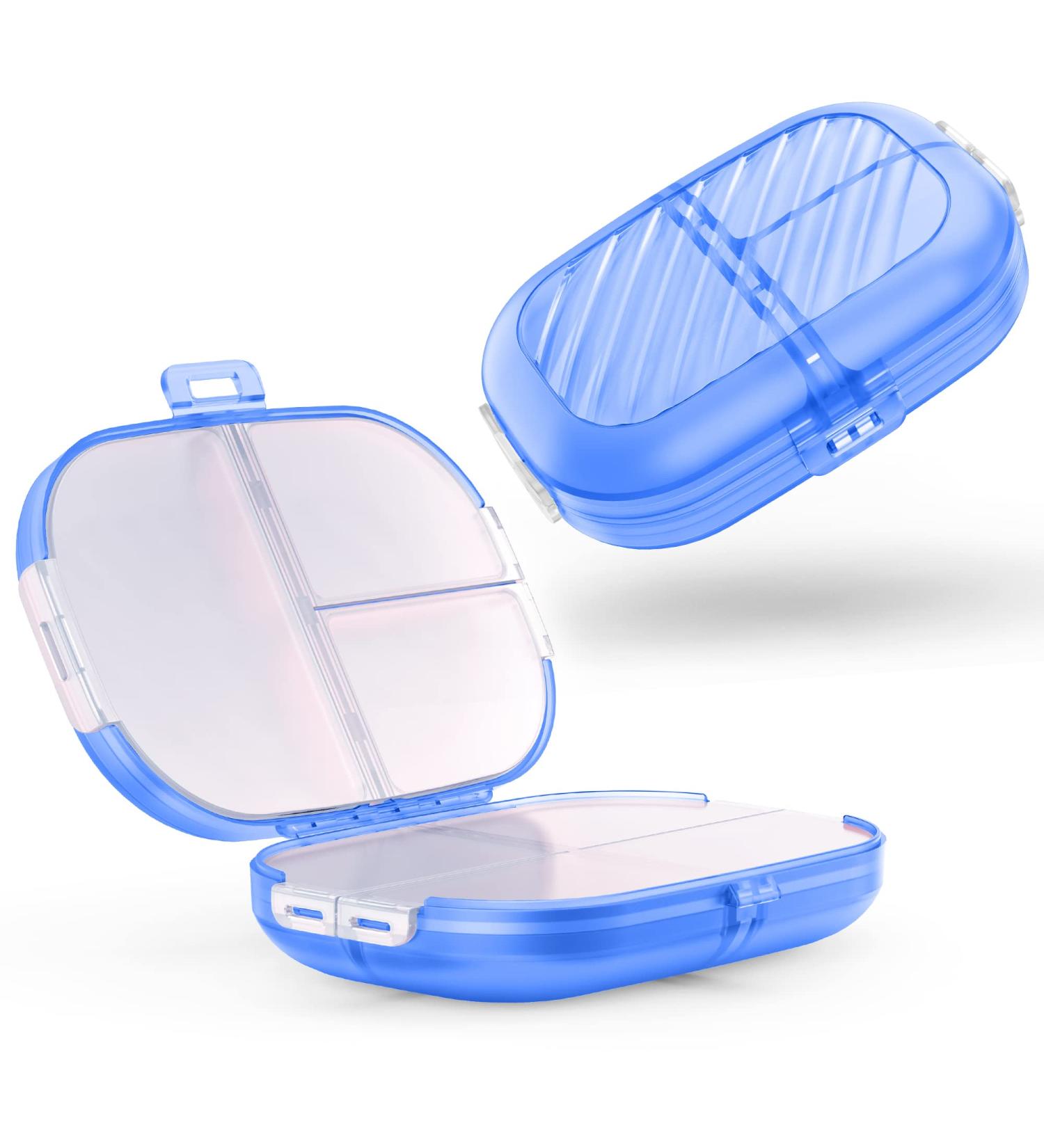 2 Pack Compact Travel Pill Organizer - Small Pill Box with 7 Compartments - Daily Pill Case for Pocket - Portable Medicine Container for Vitamins & Supplements (Blue) - Buy Online on GoSupps.com