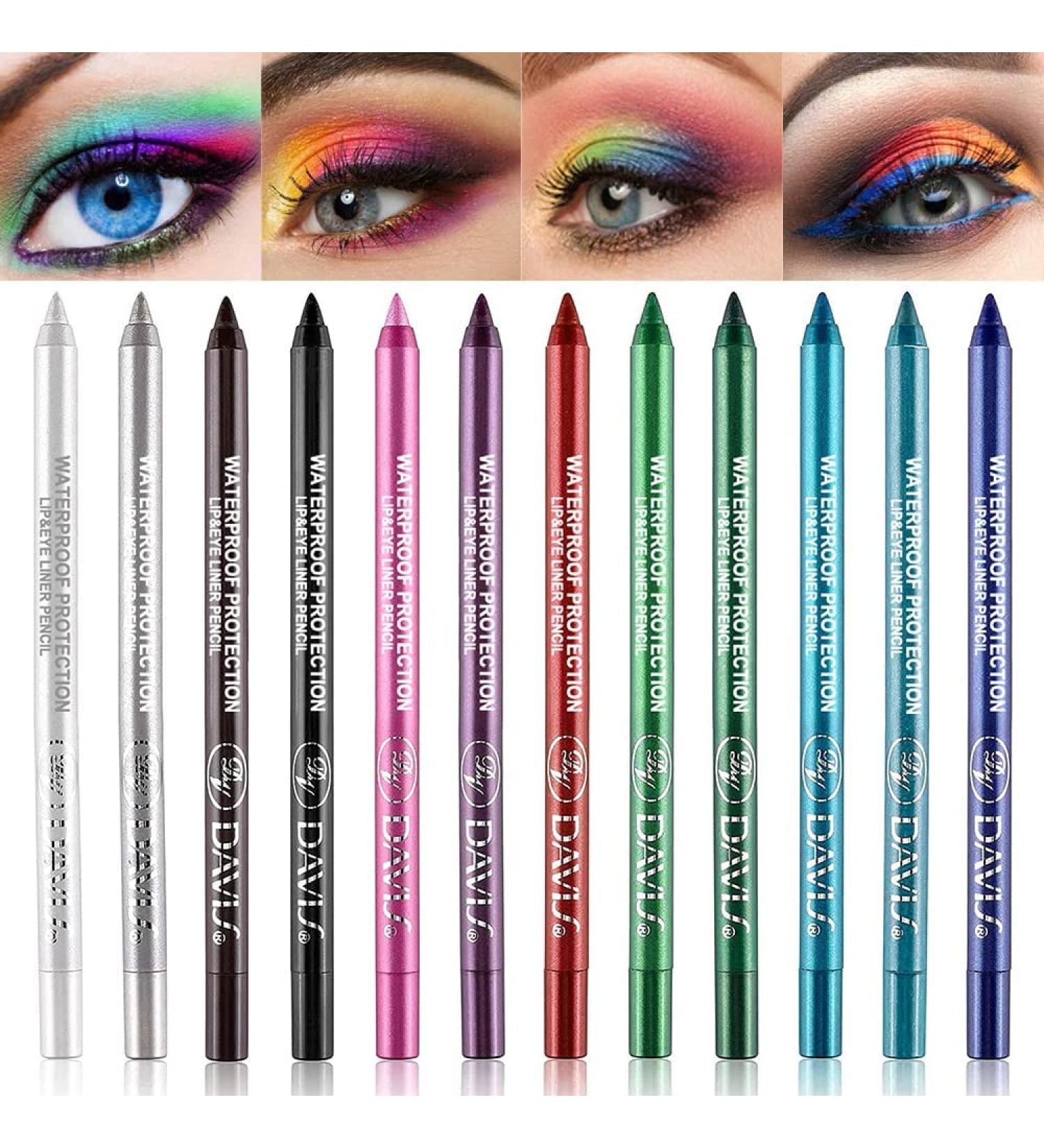 12Pcs Green Blue Brown White Colored Gel Glitter Eyeliner Pencils Pen Set Multicolor lapiz delineadores de colores para ojos contra el agua Black Eye Liner Gel Pencil for Women Waterproof Smudge Proof E 12. E 12Pcs - Buy Online on GoSupps.com