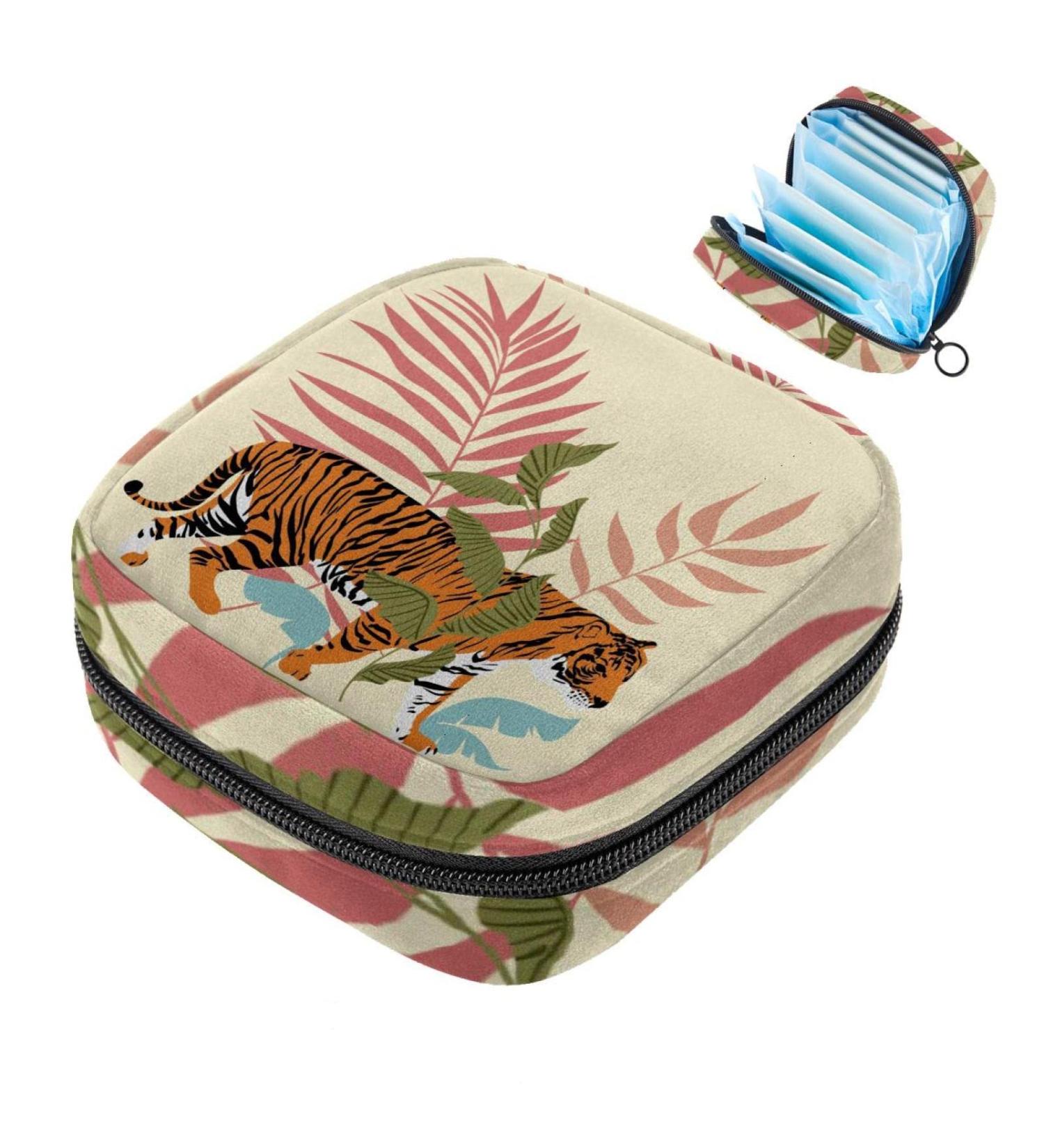 Menstruation Pad Bag with Zipper | Tropical Forest Tigers | Stylish & Practical Women's Napkin & Tampon Storage - Buy Online on GoSupps.com