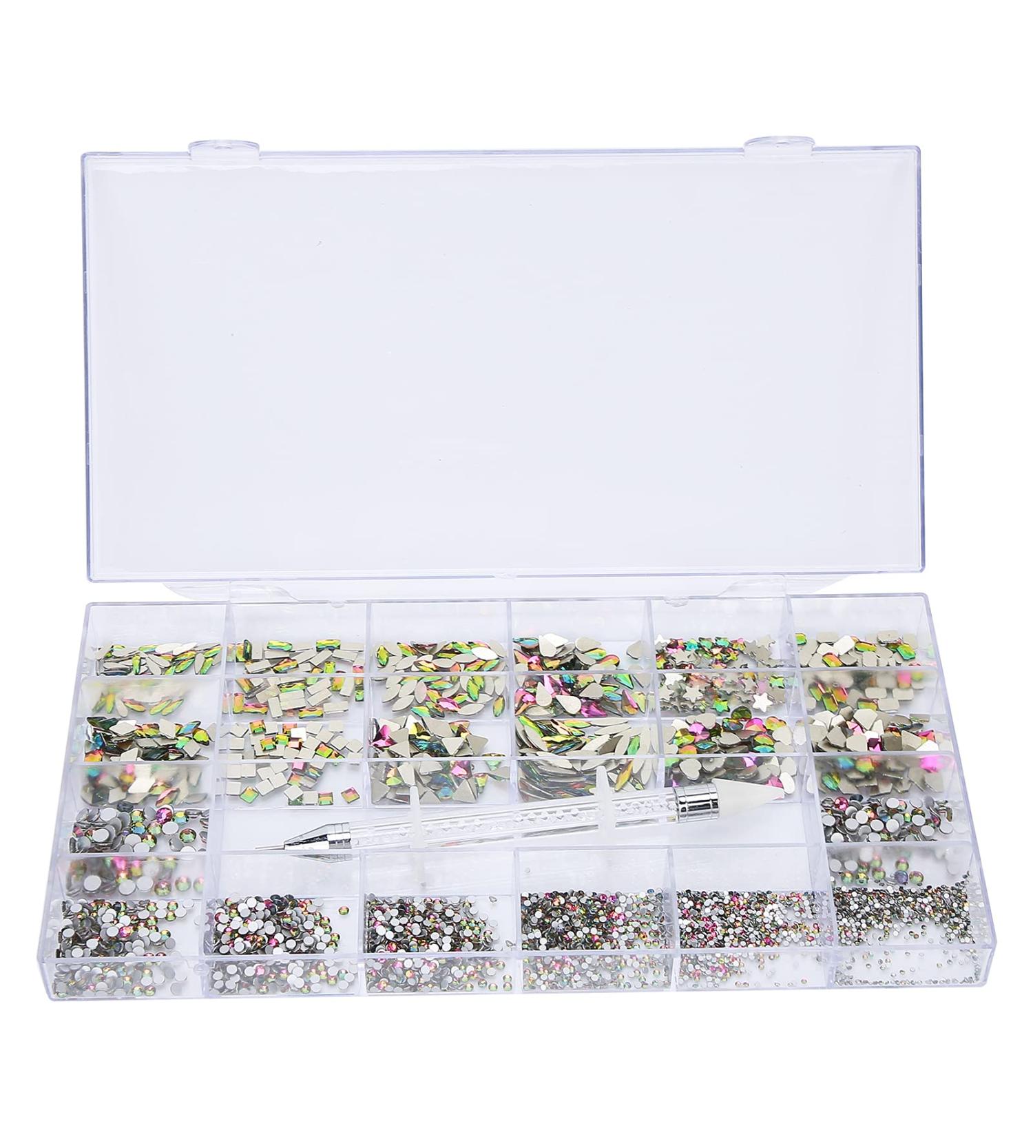 Nail art crystals nail rhinestones nail art rhinestones colorful exquisite nail DIY glass rhinestones decoration with box rhinestones bright and colorful looks exquisite - Buy Online on GoSupps.com