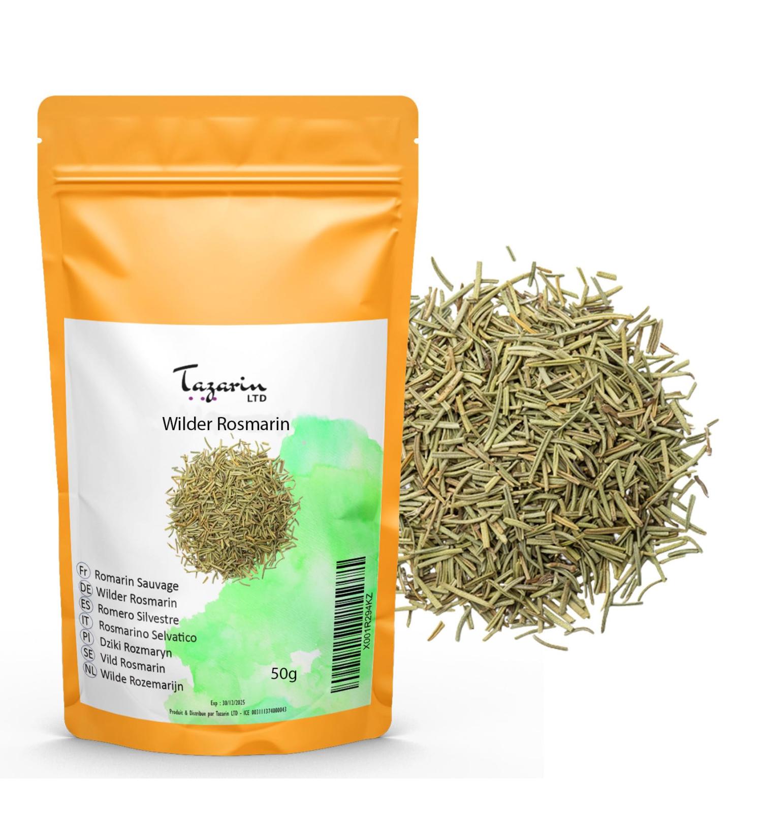  Tazarin LTD 50g Wild Atlas Rosemary Leaves Whole and Dried - Highly Aromatic Compared to Cultivated Rosemary Sun-Dried - Buy Online on GoSupps.com