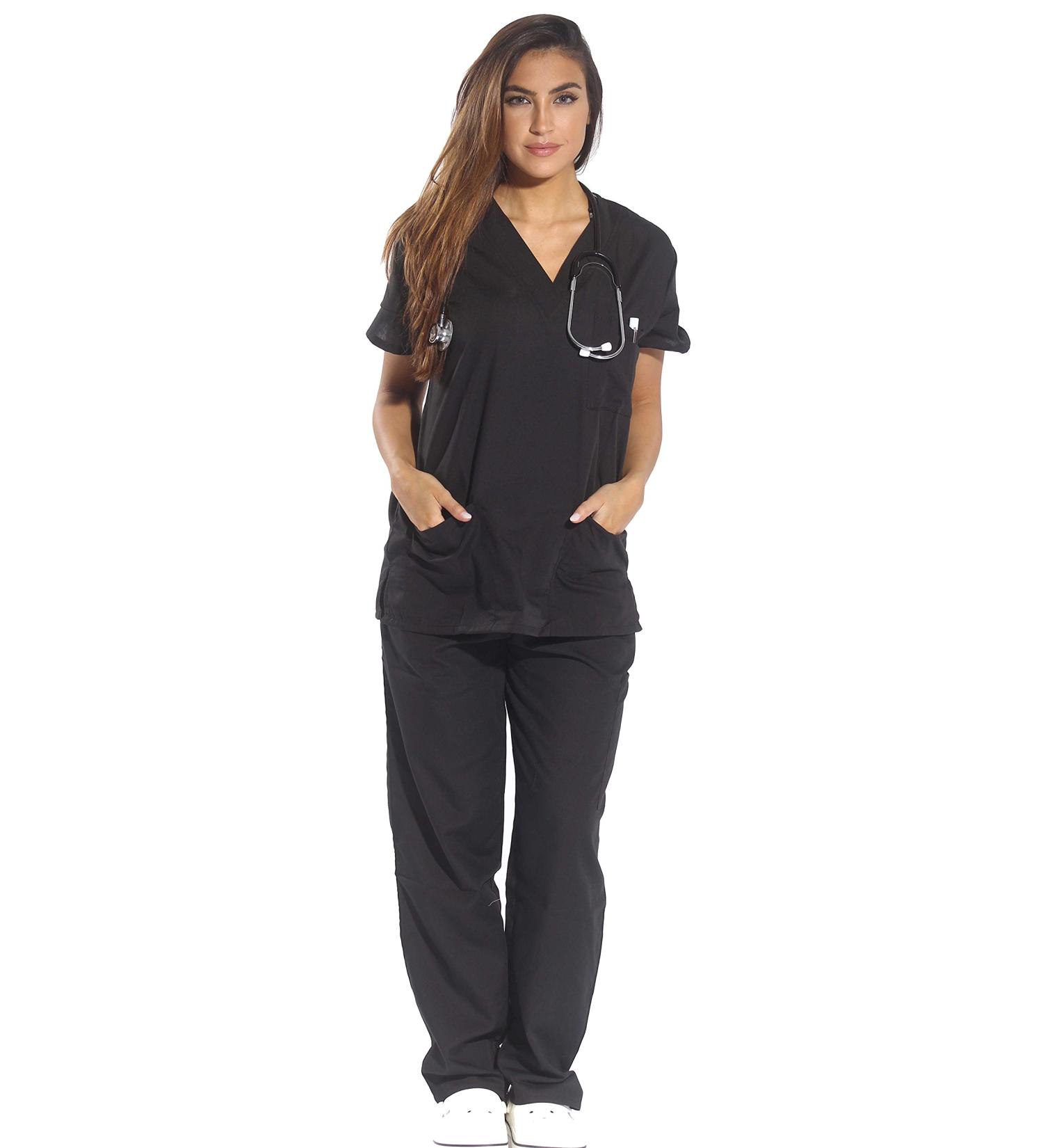 Just Love Women's Six Pocket Medical Scrubs Set - V-Neck Cargo Pant, Large Black - Buy Online on GoSupps.com