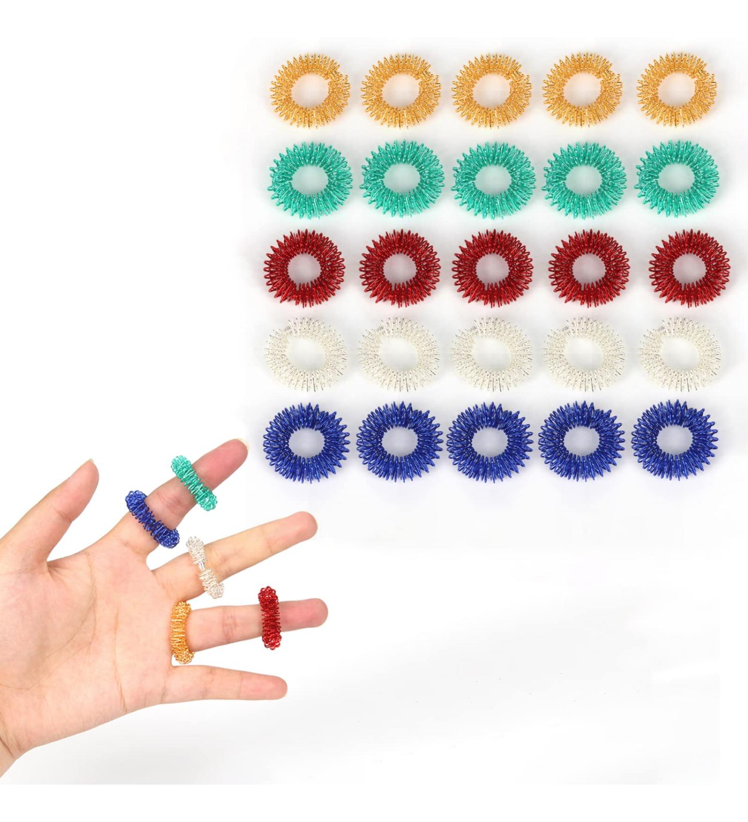 ZDF 25-Piece Finger Massage Rings - Spiky Sensory Stress Reducer Acupressure & Osteoarthritis Relief - 5 Color Options - Buy Online on GoSupps.com