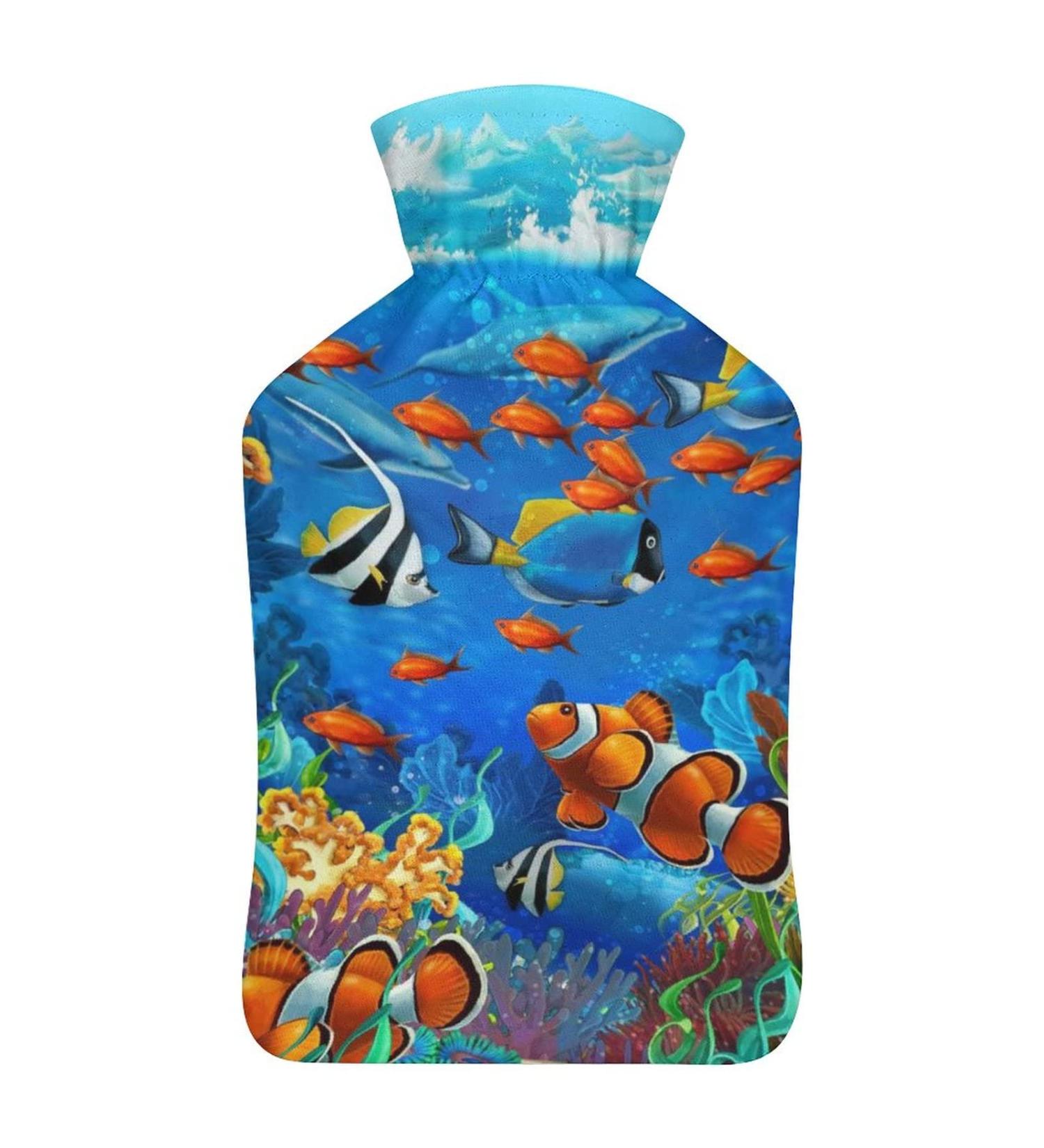 Underwater Hot Water Bottle with Plush Cover - Bed Bottle Hand Warmer for Adults & Kids | 26.5x15.3cm - International Shipping Available - Buy Online on GoSupps.com