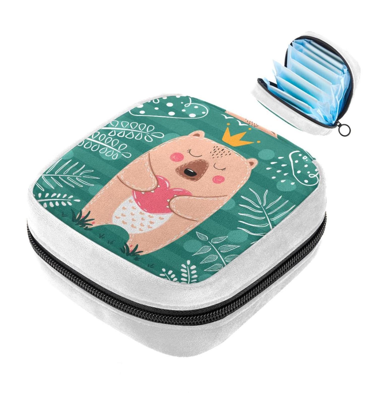 GIAPB Sanitary Napkin Storage Bag | Period Tampon Makeup Pad Pouch | Bear and Palm Leaves Color4352 - Buy Online on GoSupps.com