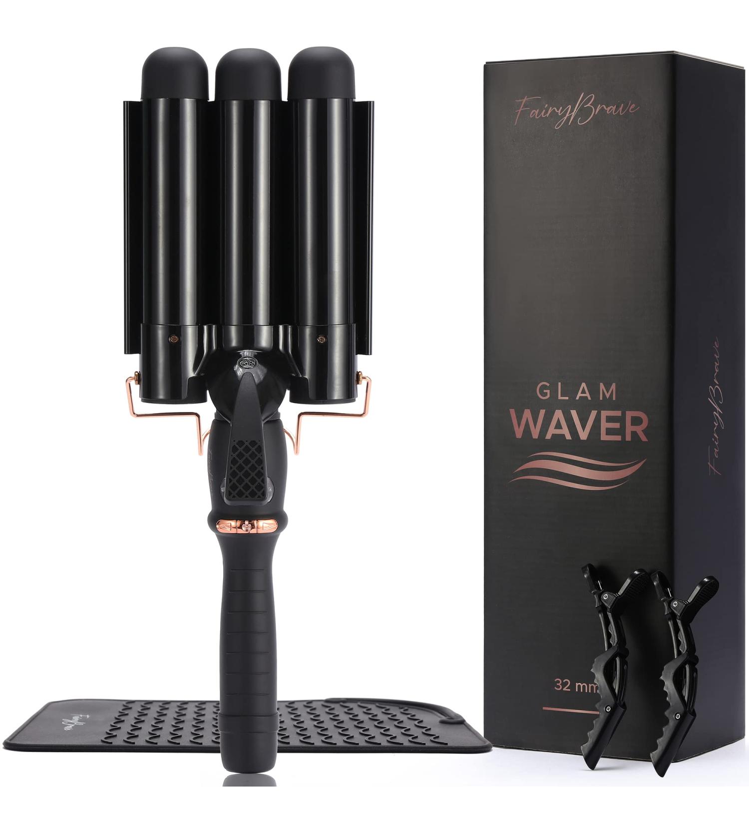 Large 3 Barrel Curling Iron for Beach Waves - Glam Waver, Ceramic Tourmaline, Adjustable Temperature - Buy Online on GoSupps.com