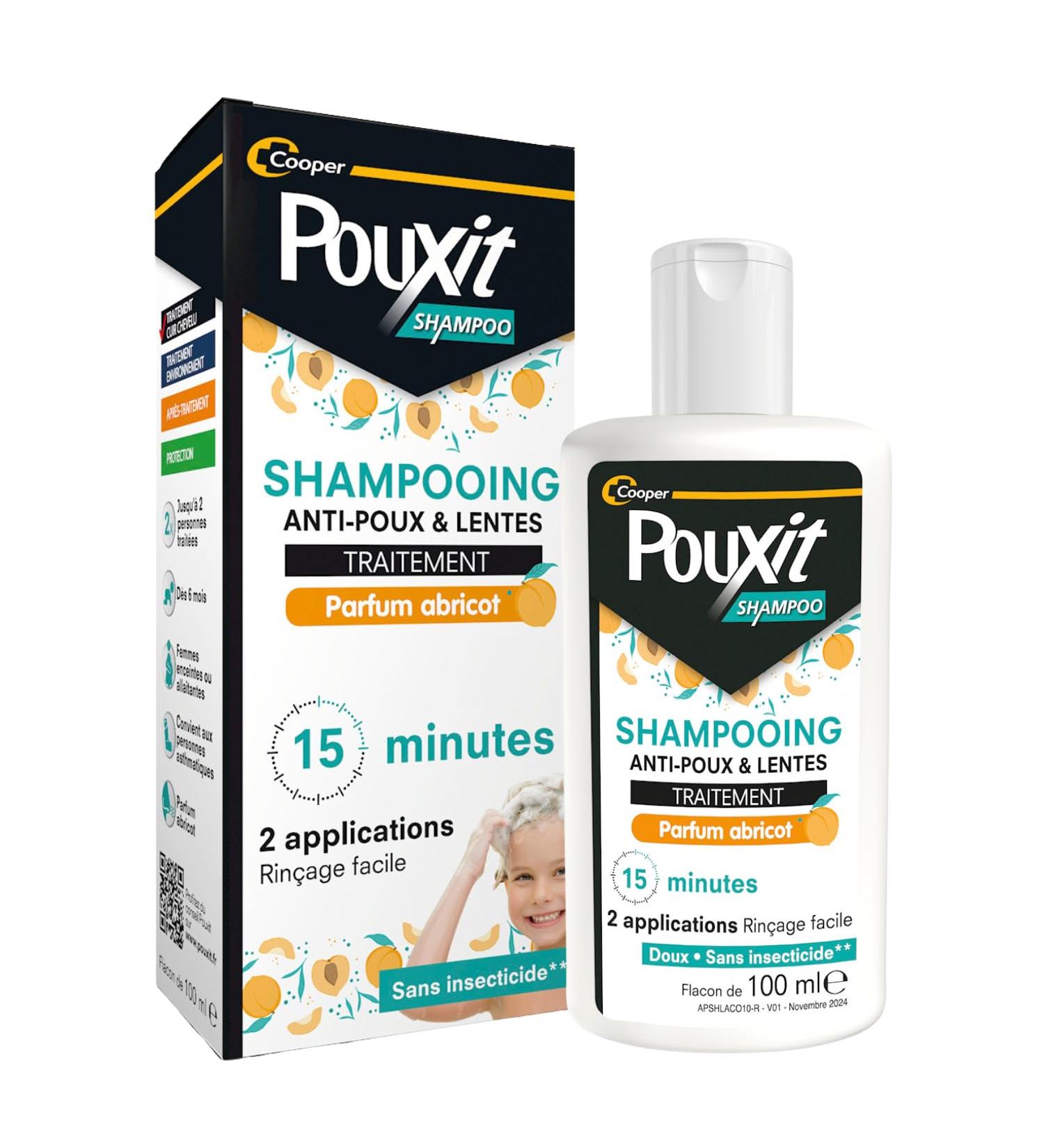POUXIT - Shampooing parfum abricot - Traitement anti-poux et lentes - 100% Efficace - Agit en 2 applications de 15 minutes - Traitement du cuir chevelu - Flacon de 100 ml - Buy Online on GoSupps.com