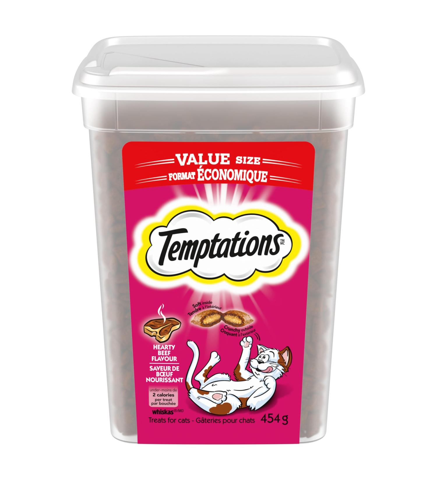 TEMPTATIONS Adult Cat Treats Hearty Beef Flavour 454g Tub Cat Treats Beef 454 g (Pack of 1) - Buy Online on GoSupps.com