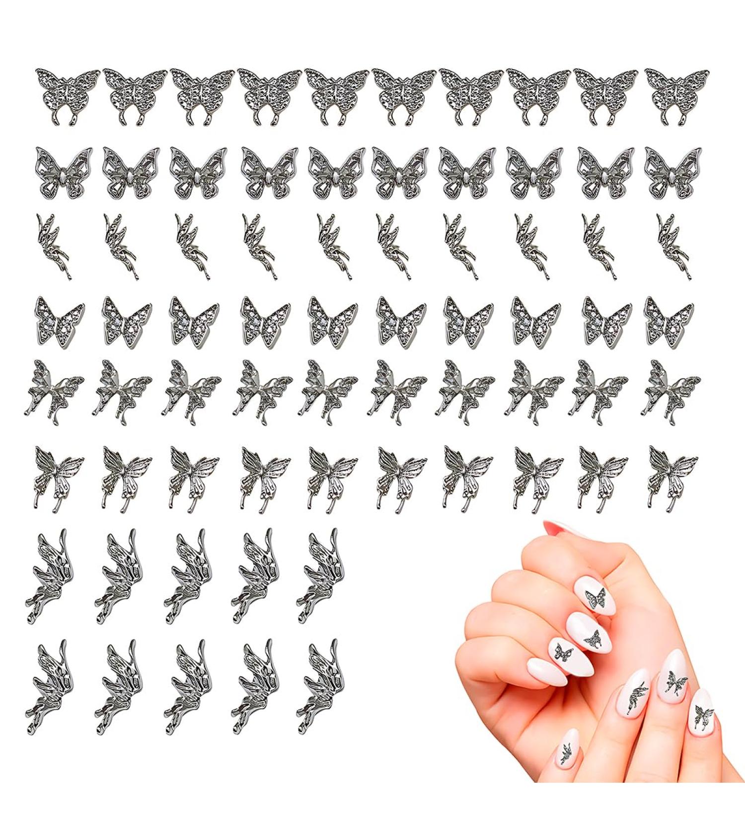 NHPY 70 Pcs Nail Charms - Butterfly Alloy 3D Nail Art Decorations Gemstone Bow Designs & Double Layer Nail Drill Accessories - Buy Online on GoSupps.com