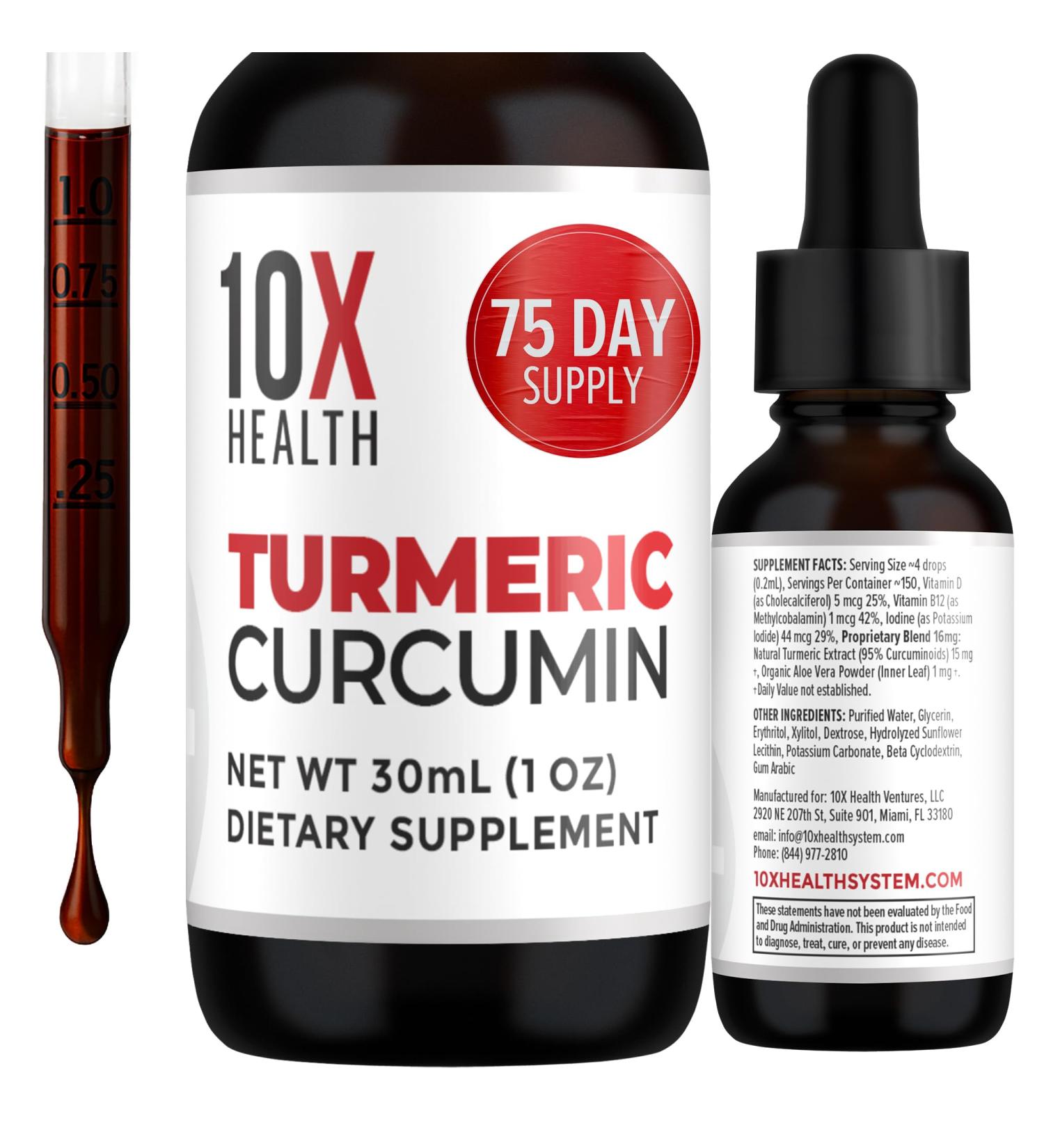 10X Health Turmeric Curcumin Supplement with Vitamin D3 & B12-30mL High Absorption Turmeric Supplement for Joint Supplements for Women Immunity & Heart Health - Curcuma Curcumin Supplements - Buy Online on GoSupps.com
