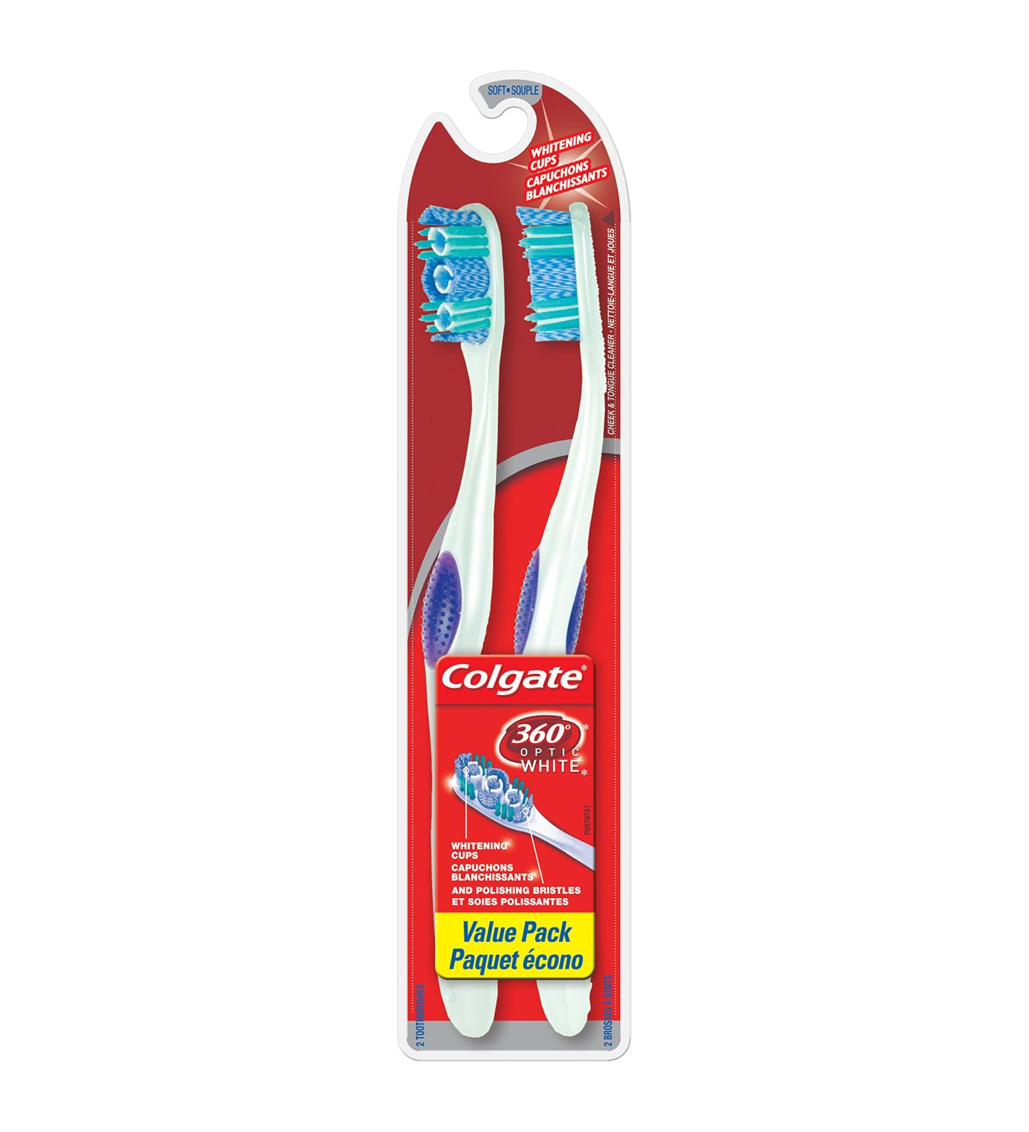 Colgate 360 Optic White Toothbrush Value Pack Soft 2 Count Optic White Soft - Buy Online on GoSupps.com